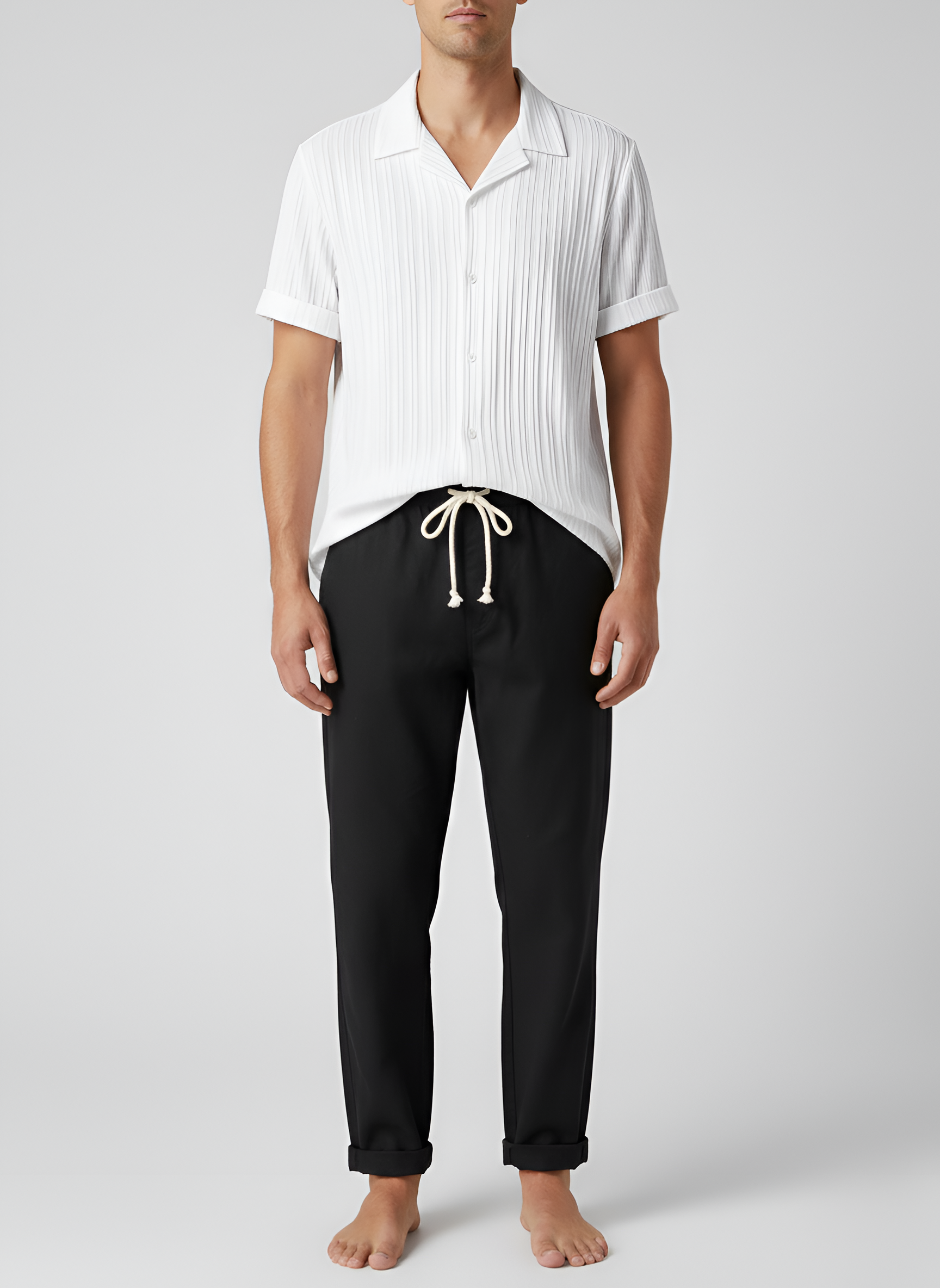 Conjunto de verano para hombre con camisa de manga corta y pantalones de algodón ligero