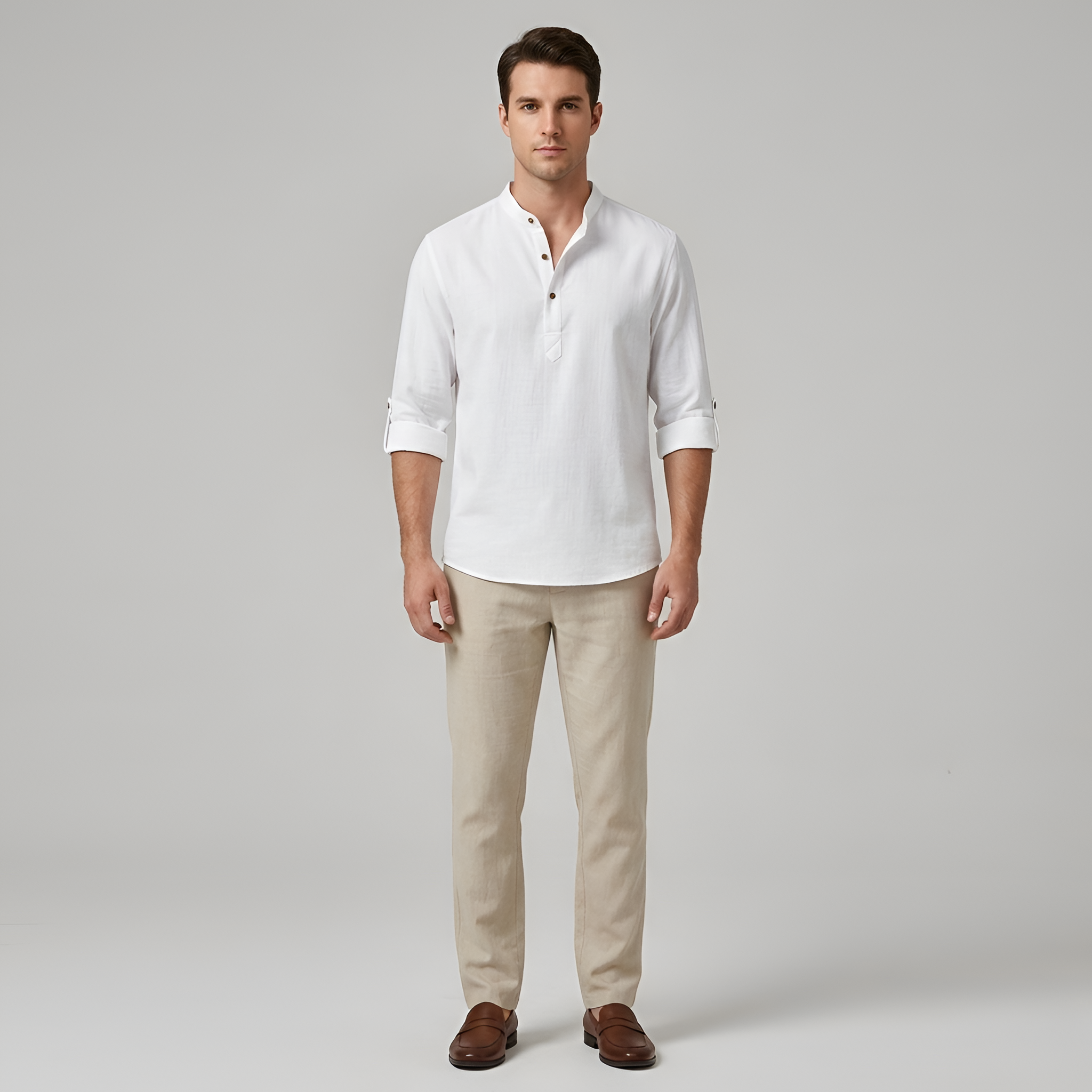 Koszula męska bawełniana z kołnierzem typu stójka i długimi rękawami, koszula casual