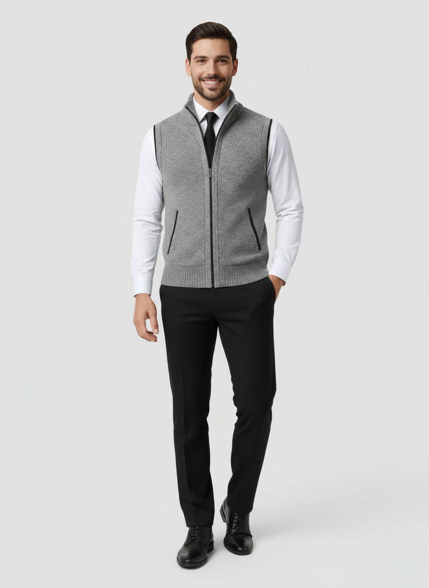 Bellivaro Pánska pletená vesta so zipsom z vlnenej zmesi