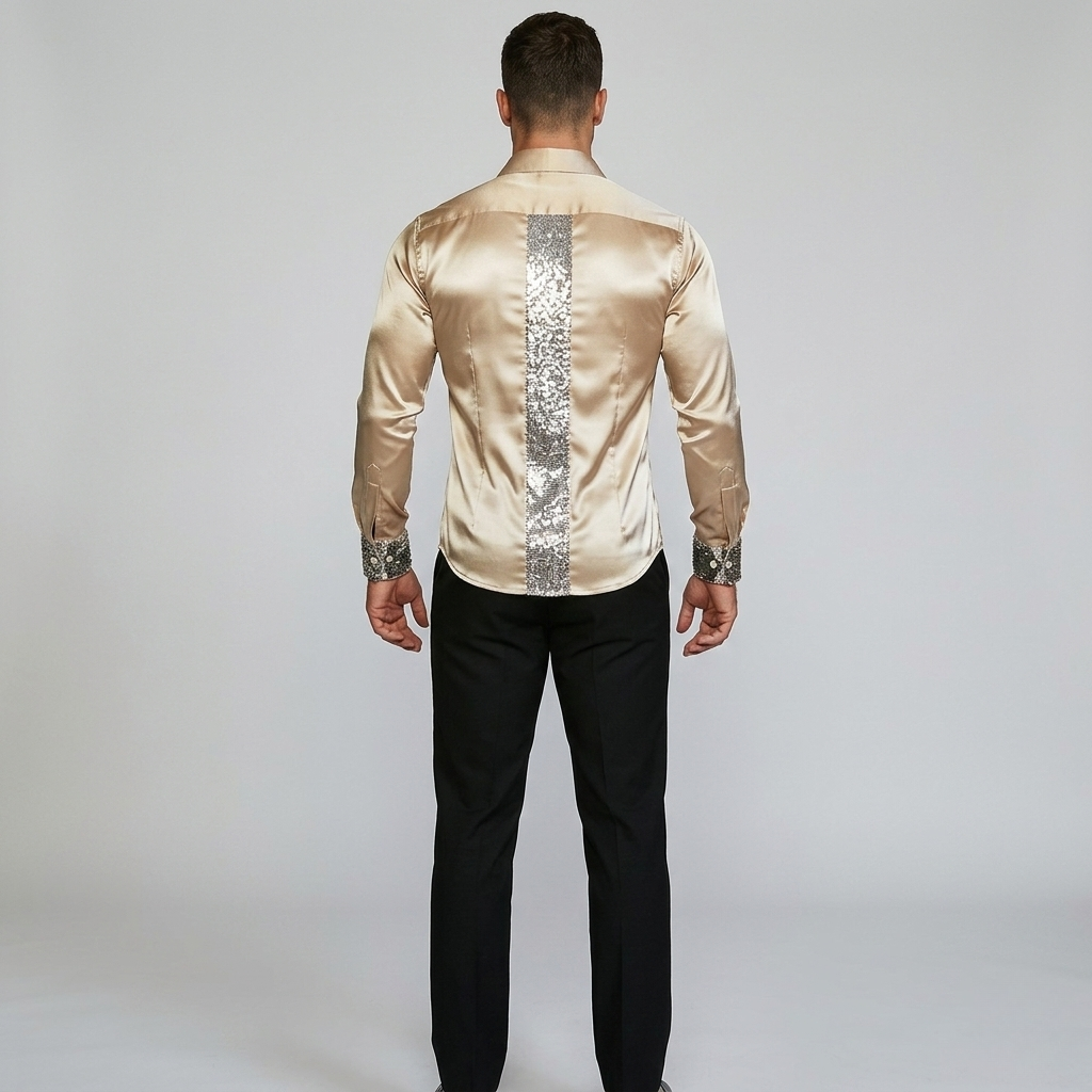 Chemise homme de fête à paillettes avec fermeture à boutons, coupe slim
