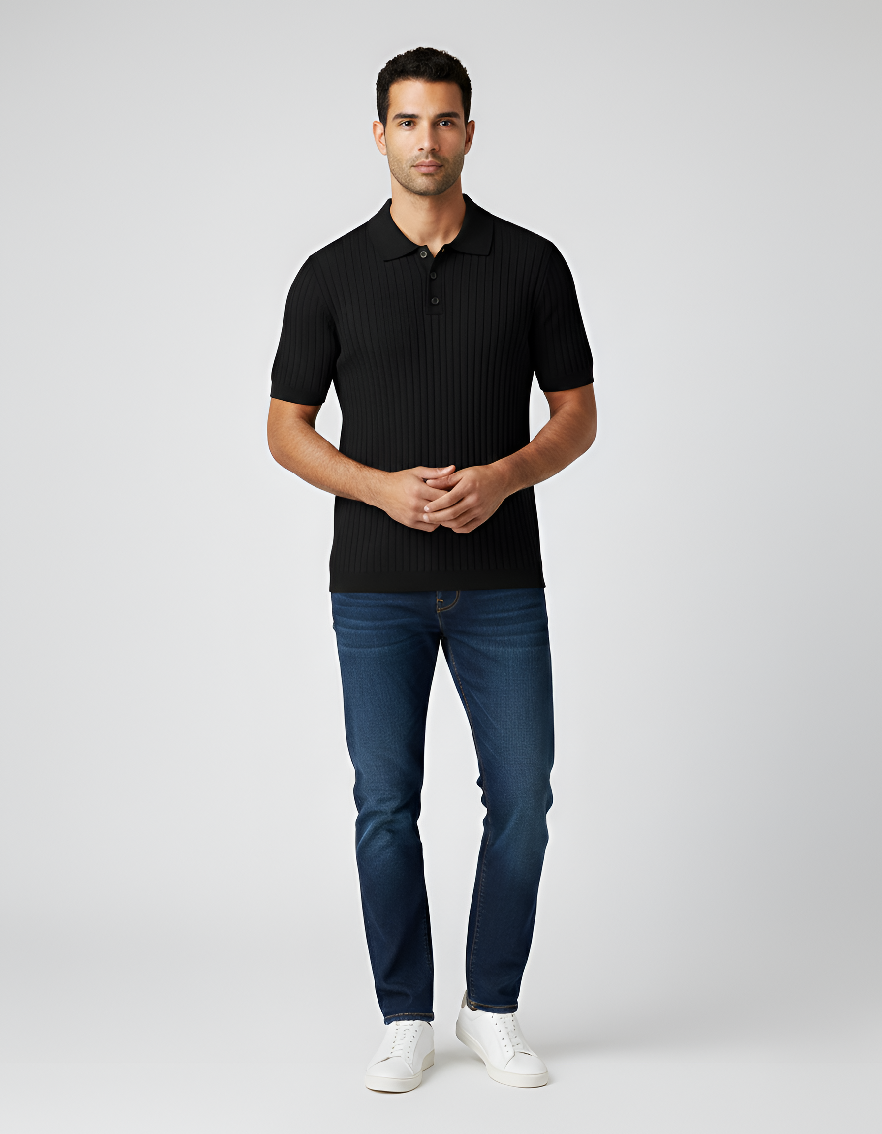 Polo de punto para hombre en algodón con mangas cortas y estructura acanalada