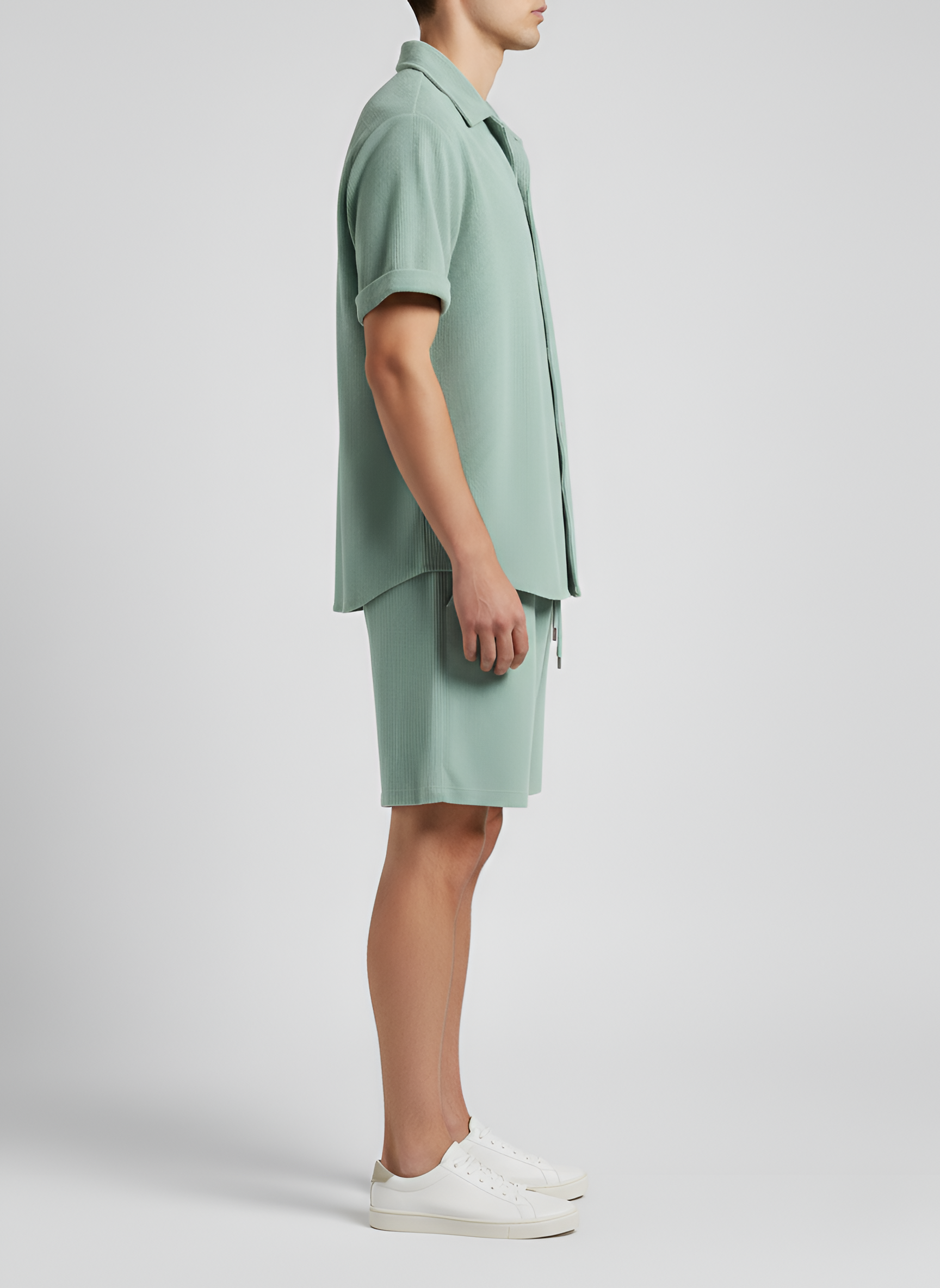 Conjunto de verano para hombre en algodón – camisa de manga corta y pantalones cortos con textura