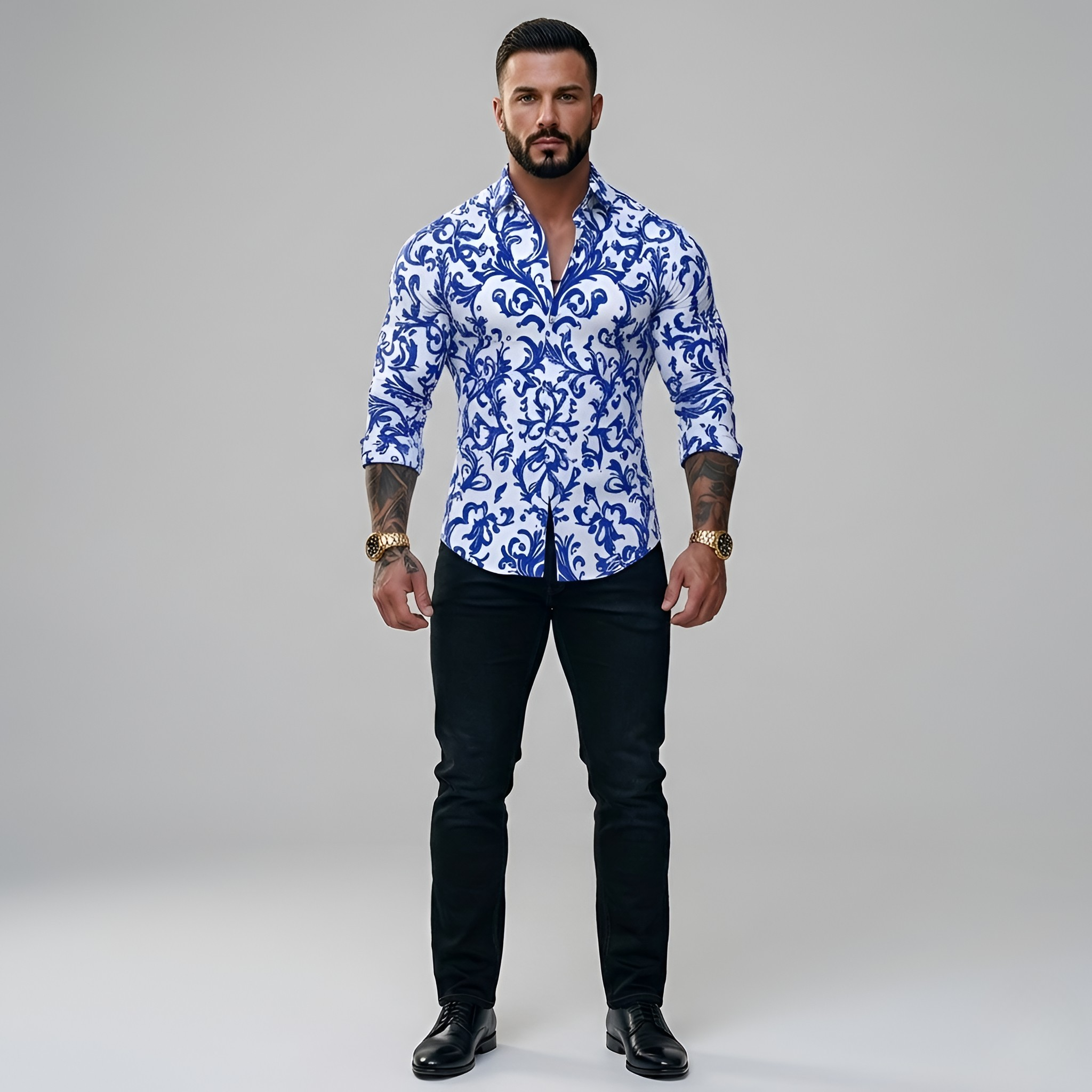 Camisa ajustada Herreskjorte con patrón y cierre de botones camisa elegante para hombres