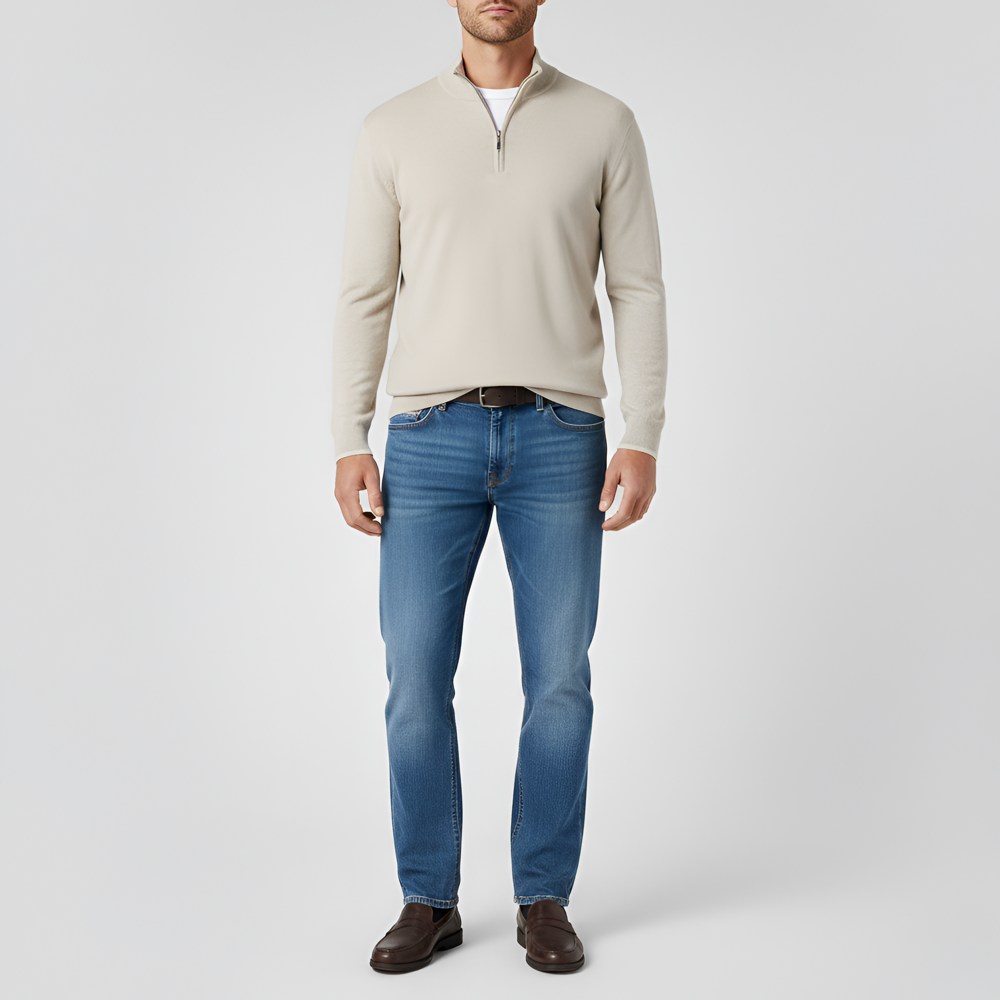 Jersey de punto para hombre Bellivaro con media cremallera, manga larga, ajuste clásico