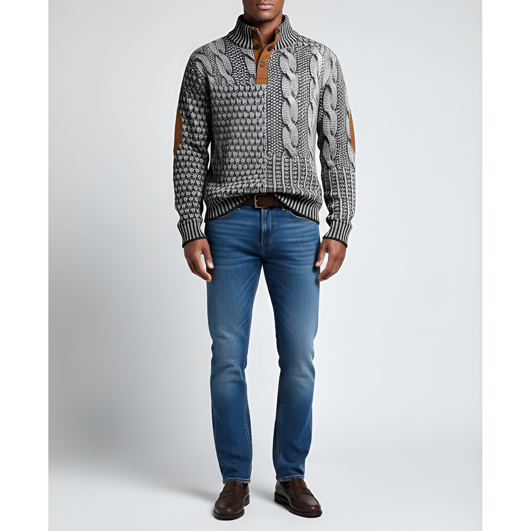 Jersey de punto para hombre Bellivaro en lana con cuello de botones, punto de cable, corte clásico