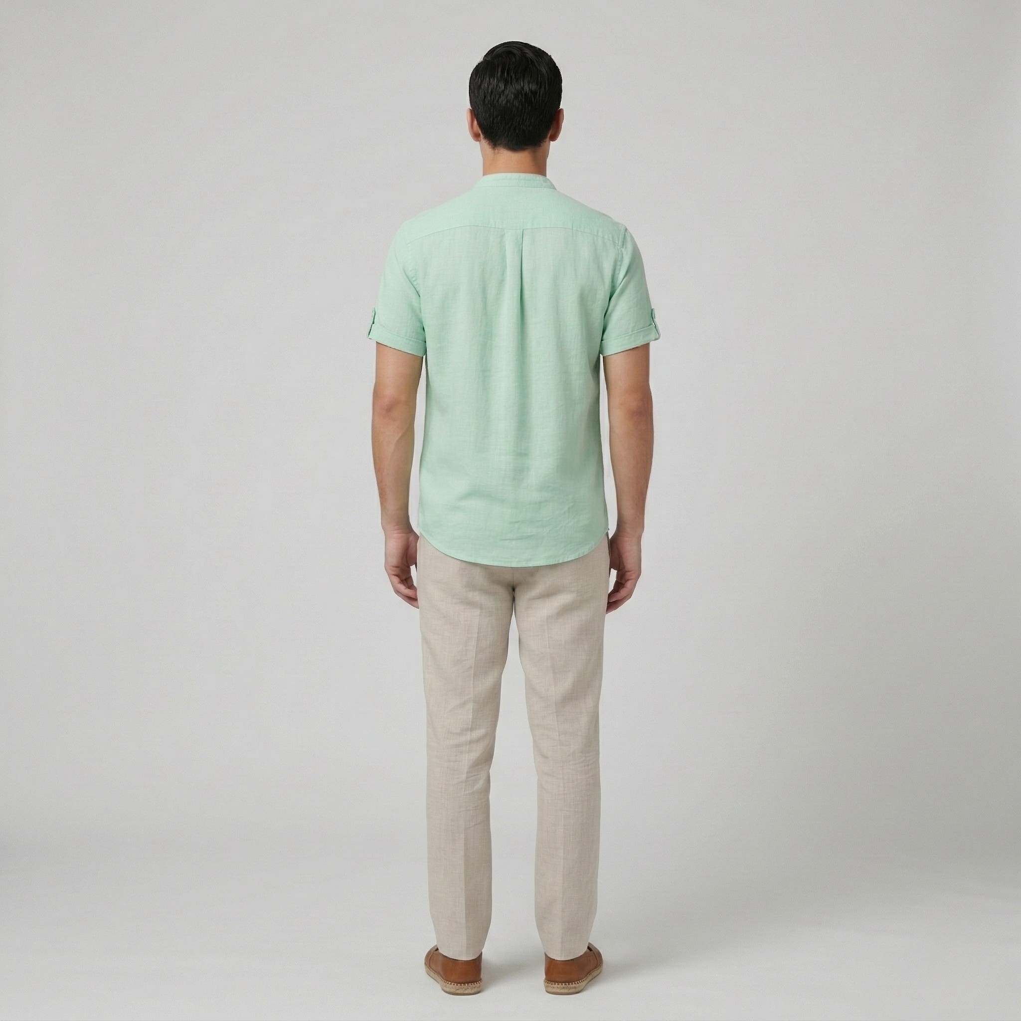 Camicia Henley da Uomo in Cotone e Lino Manica Corta Traspirante Casual con Tasca Top da Spiaggia