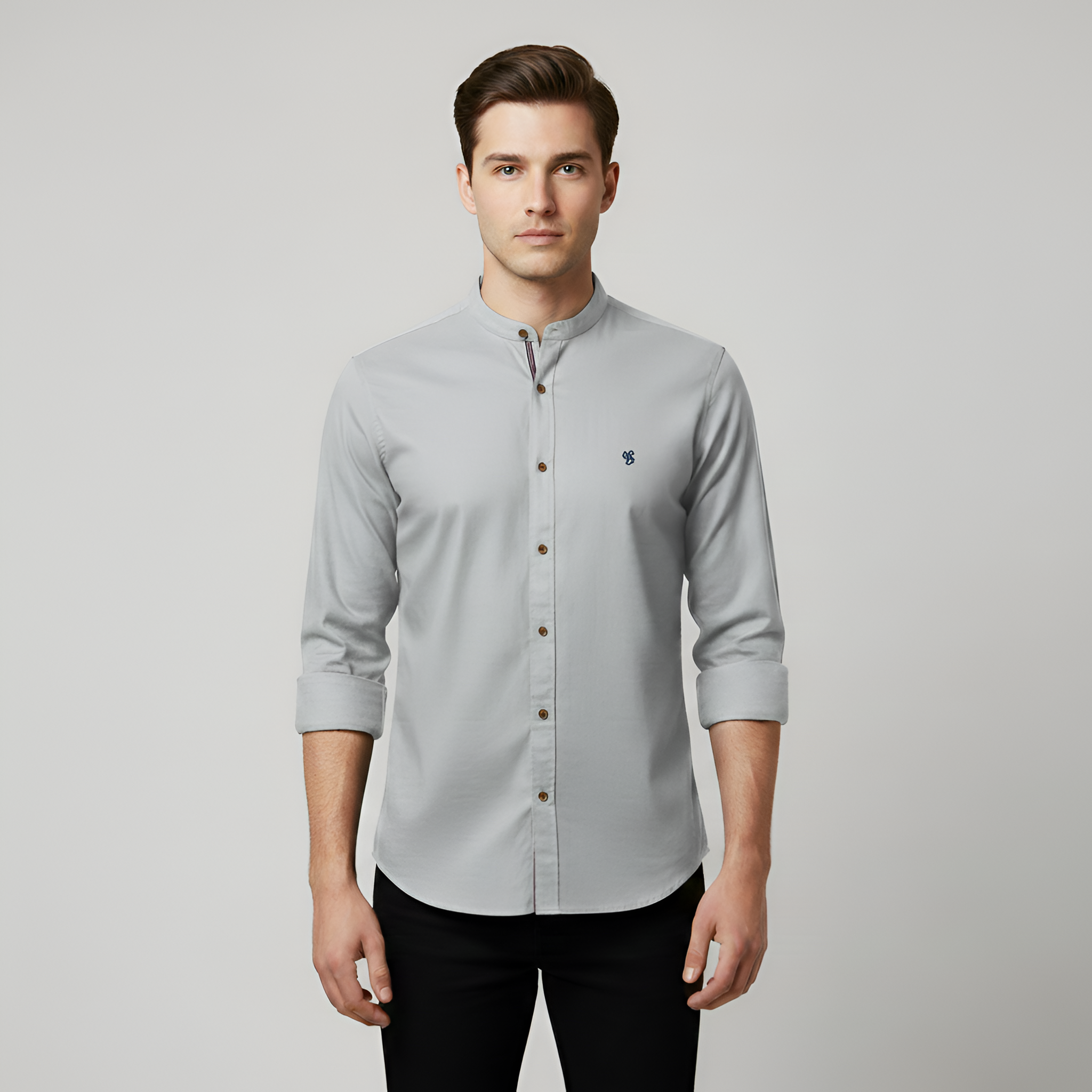 Camisa para homem Bellivaro em algodão com gola mandarim e mangas compridas