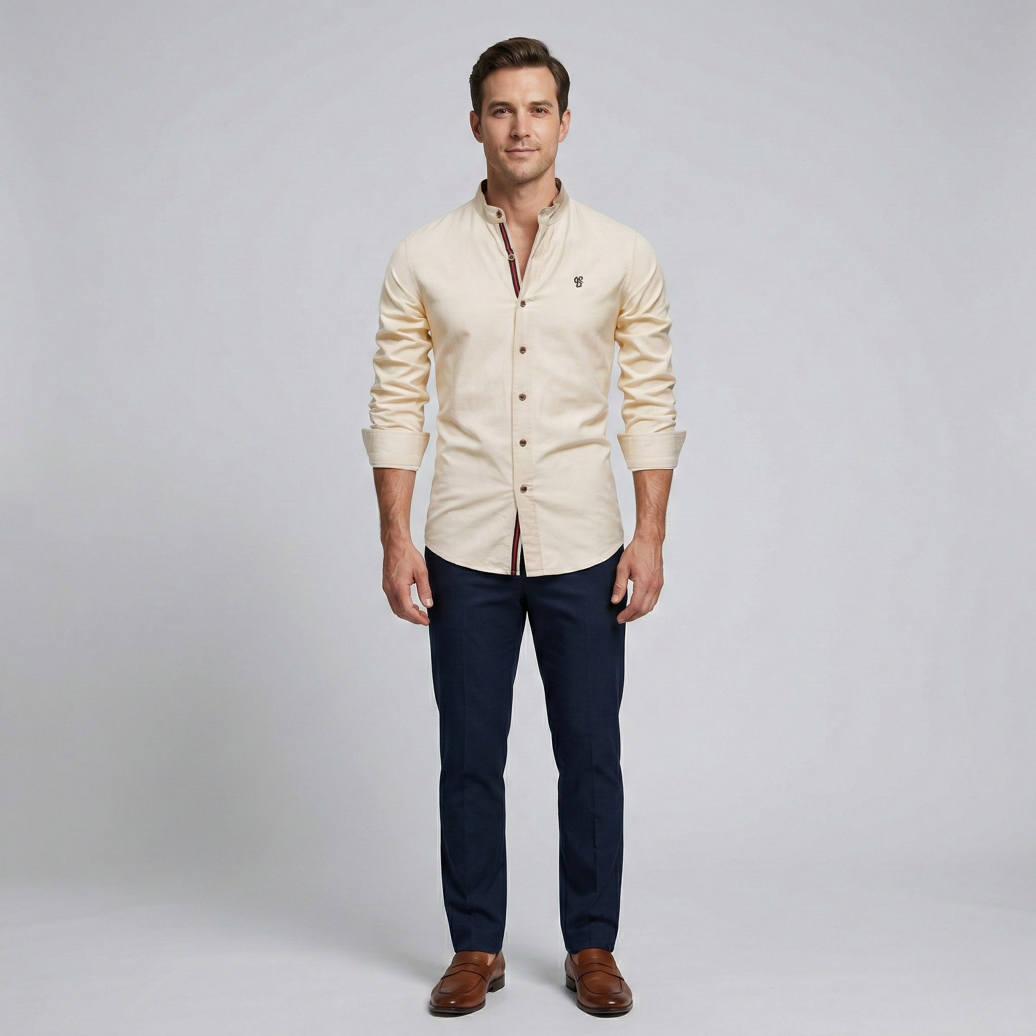 Herre langærmet skjorte i bomuldsblanding – Casual skjorte med knapper