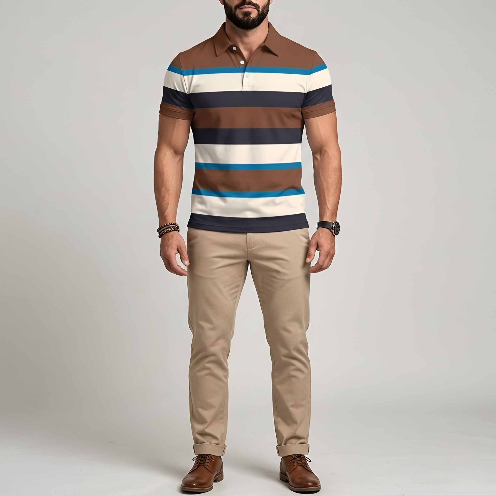 Pánske polo tričko z bavlny s pruhmi a golierom, krátky rukáv