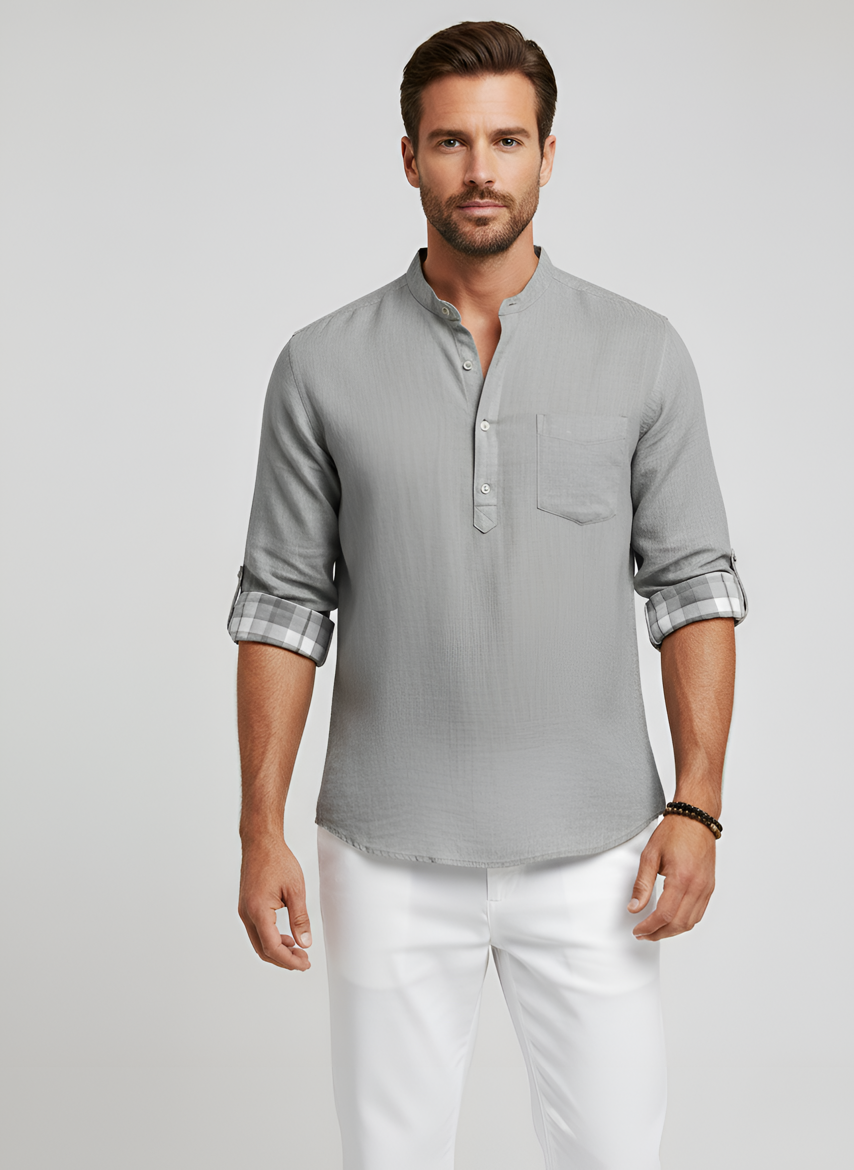 Chemise homme à manches courtes en coton avec fermeture à boutons et poche poitrine