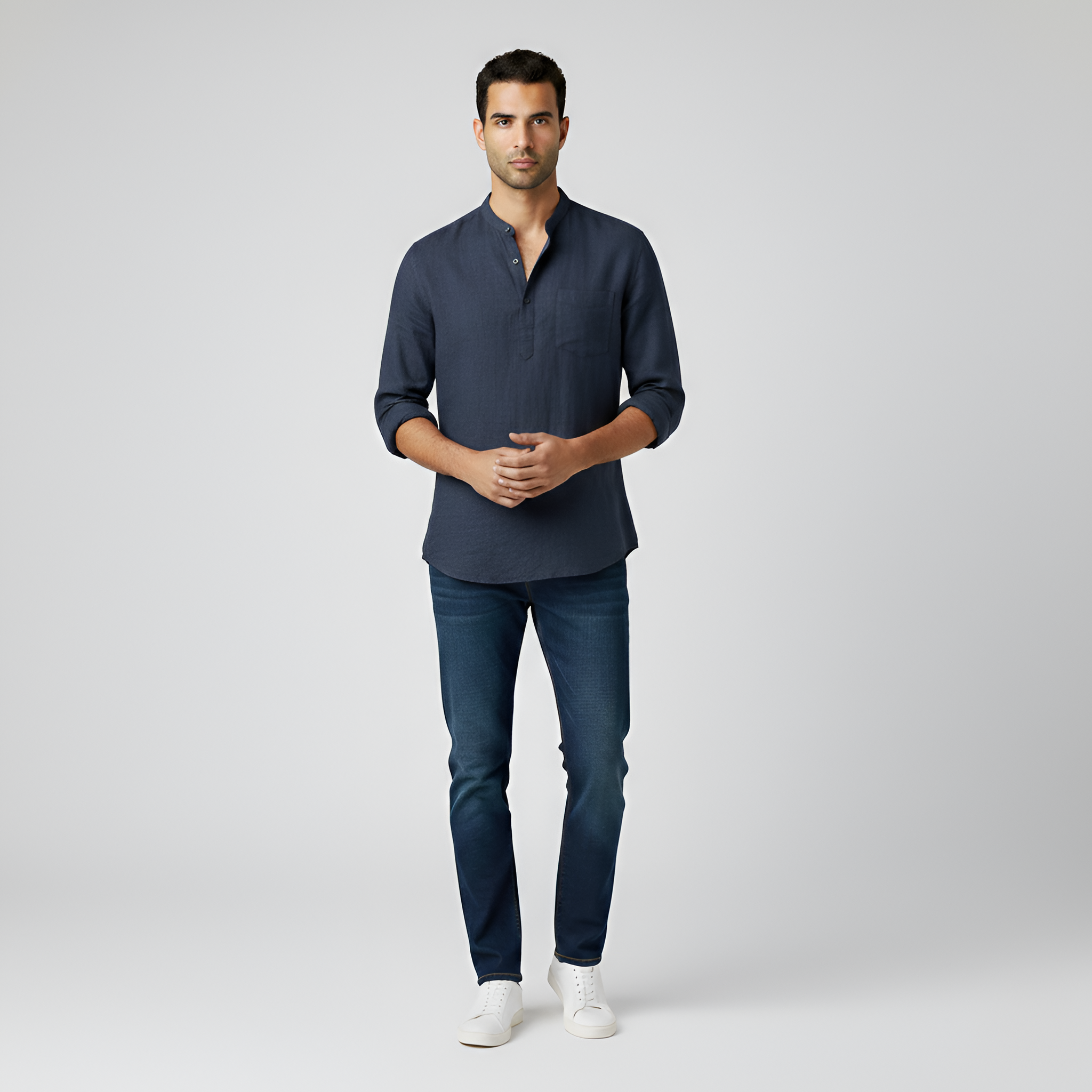 Camisa de lino para hombre con mangas largas y corte holgado