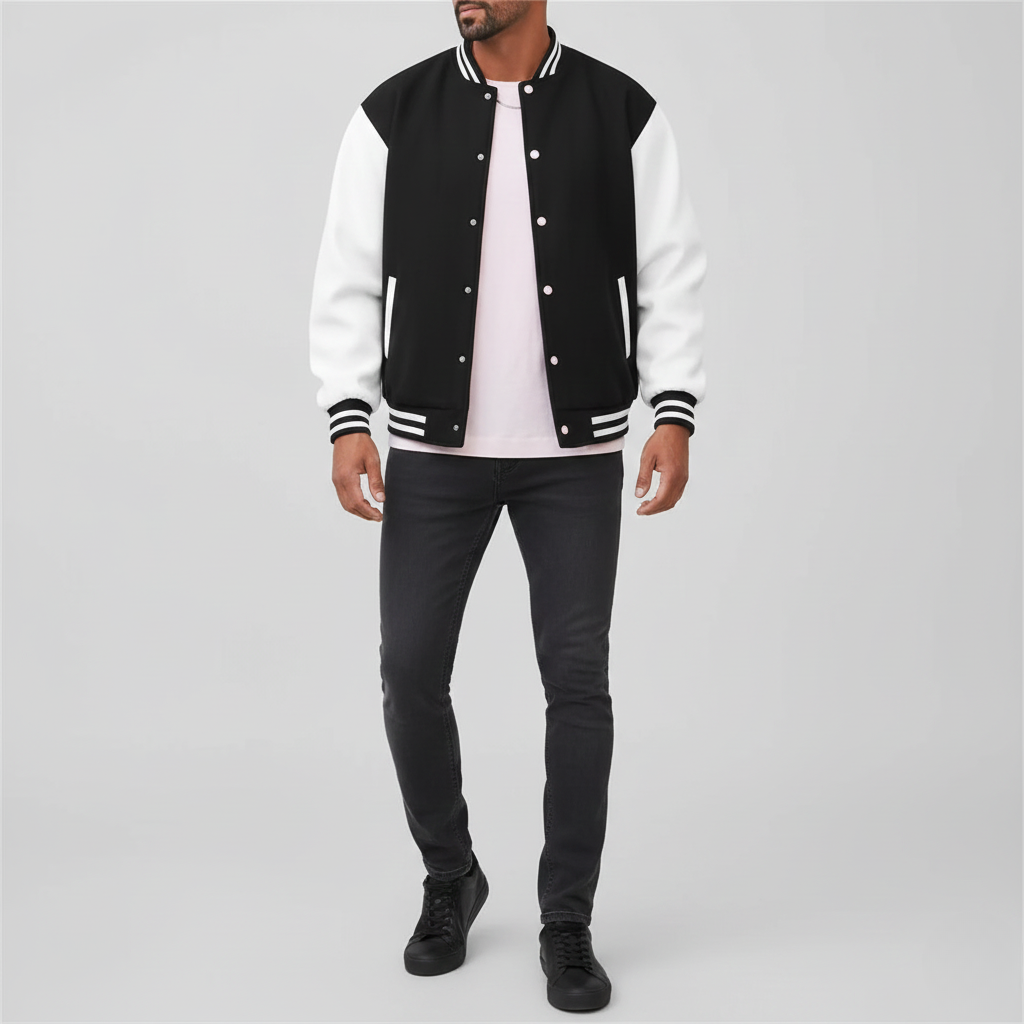 Chaqueta bomber varsity para hombre Bellivaro con botones a presión y corte clásico