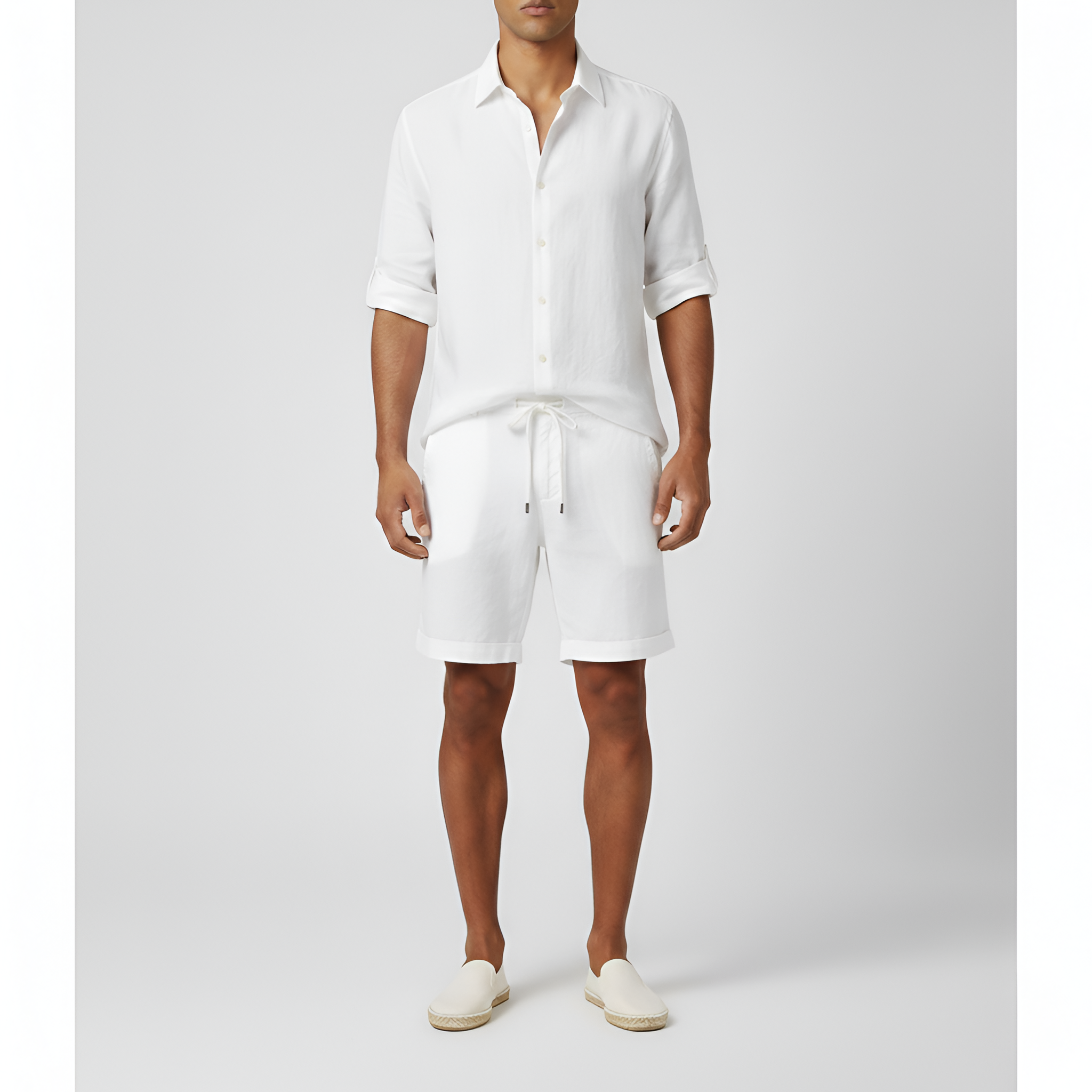 Herreshorts i bomuld med elastisk talje og snøre samt sidelommer