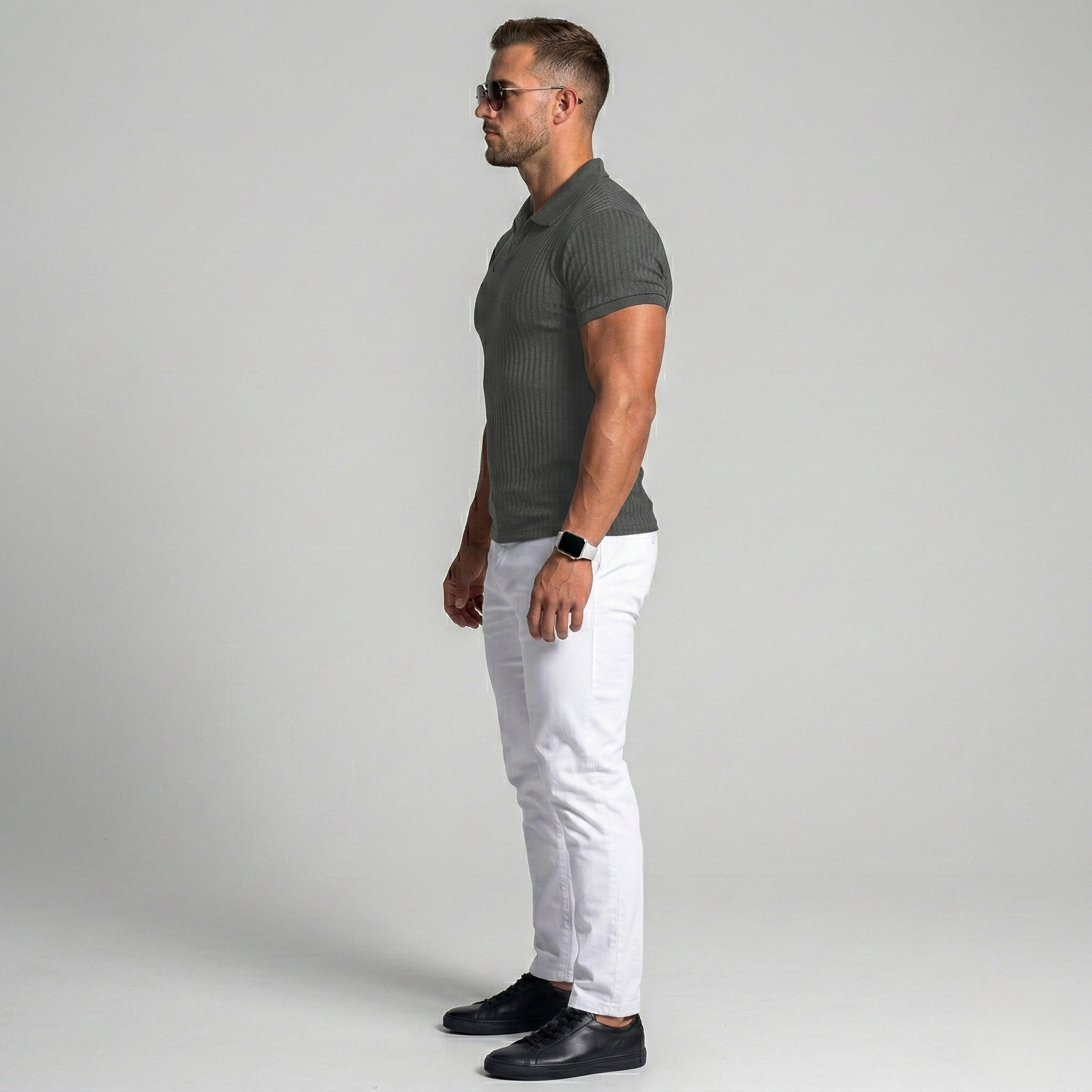 Herre polo T-shirt med ribstruktur og kortærmet slim fit