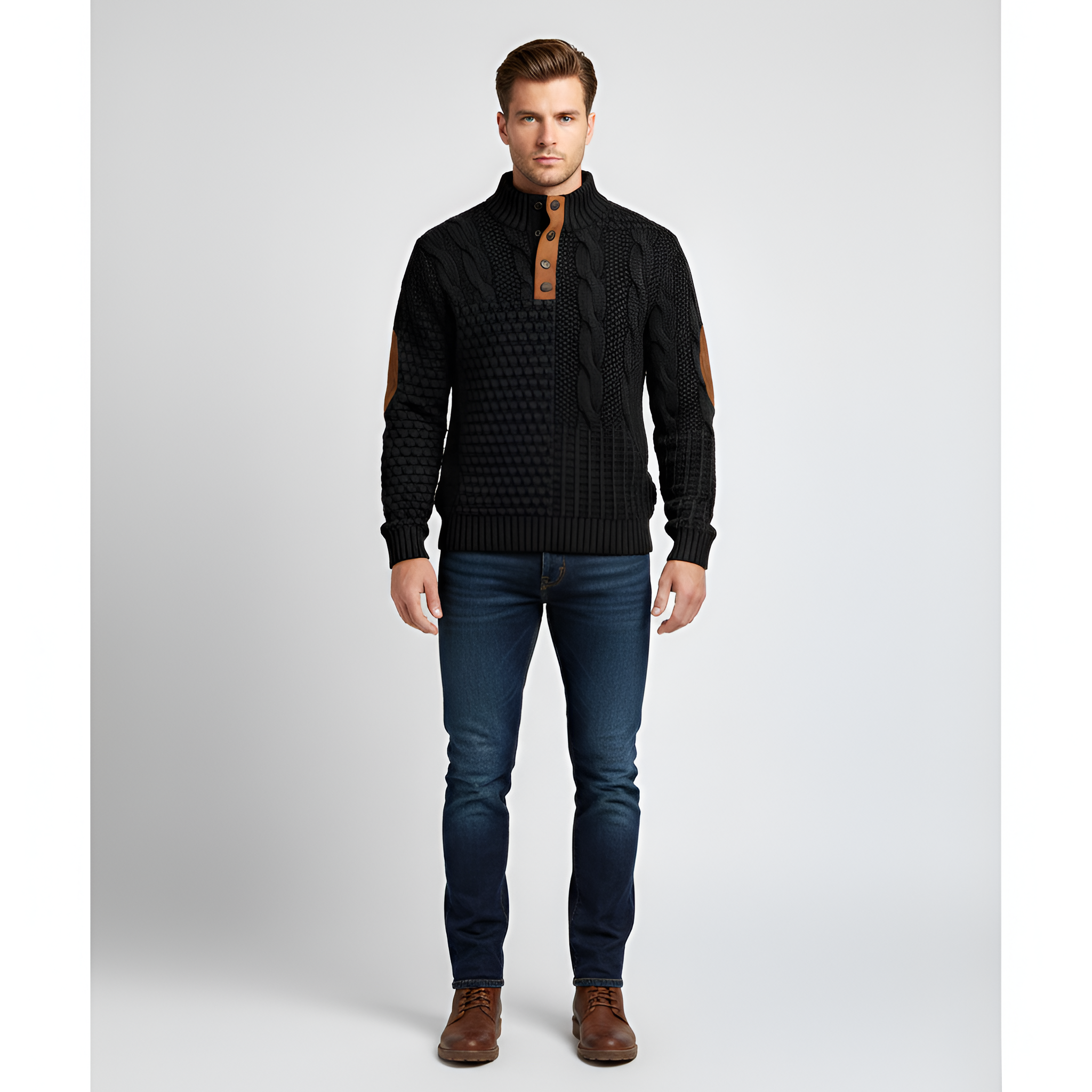 Pull en laine pour homme Bellivaro avec col à boutons, tricot torsadé, coupe classique