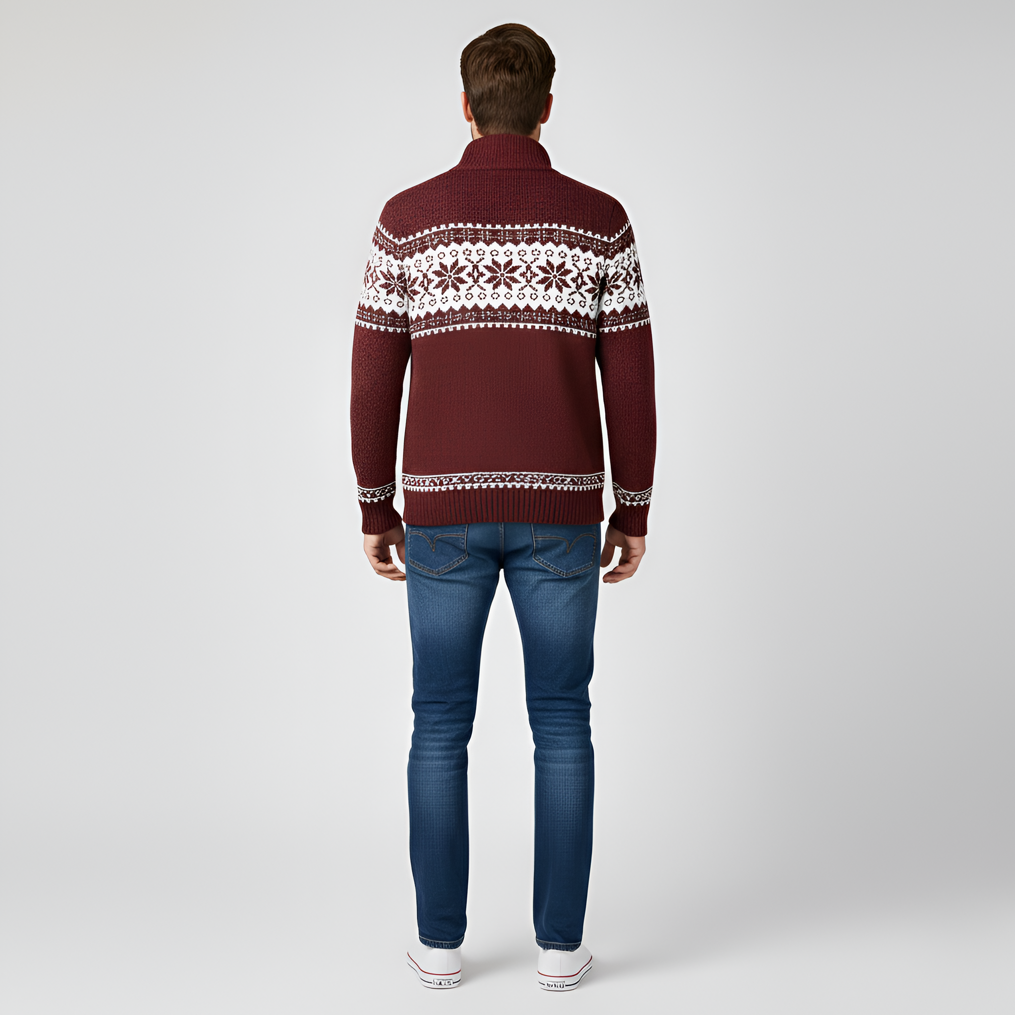 Bellivaro pánsky pletený kardigán so zipsom z vlnenej zmesi a severským vzorom