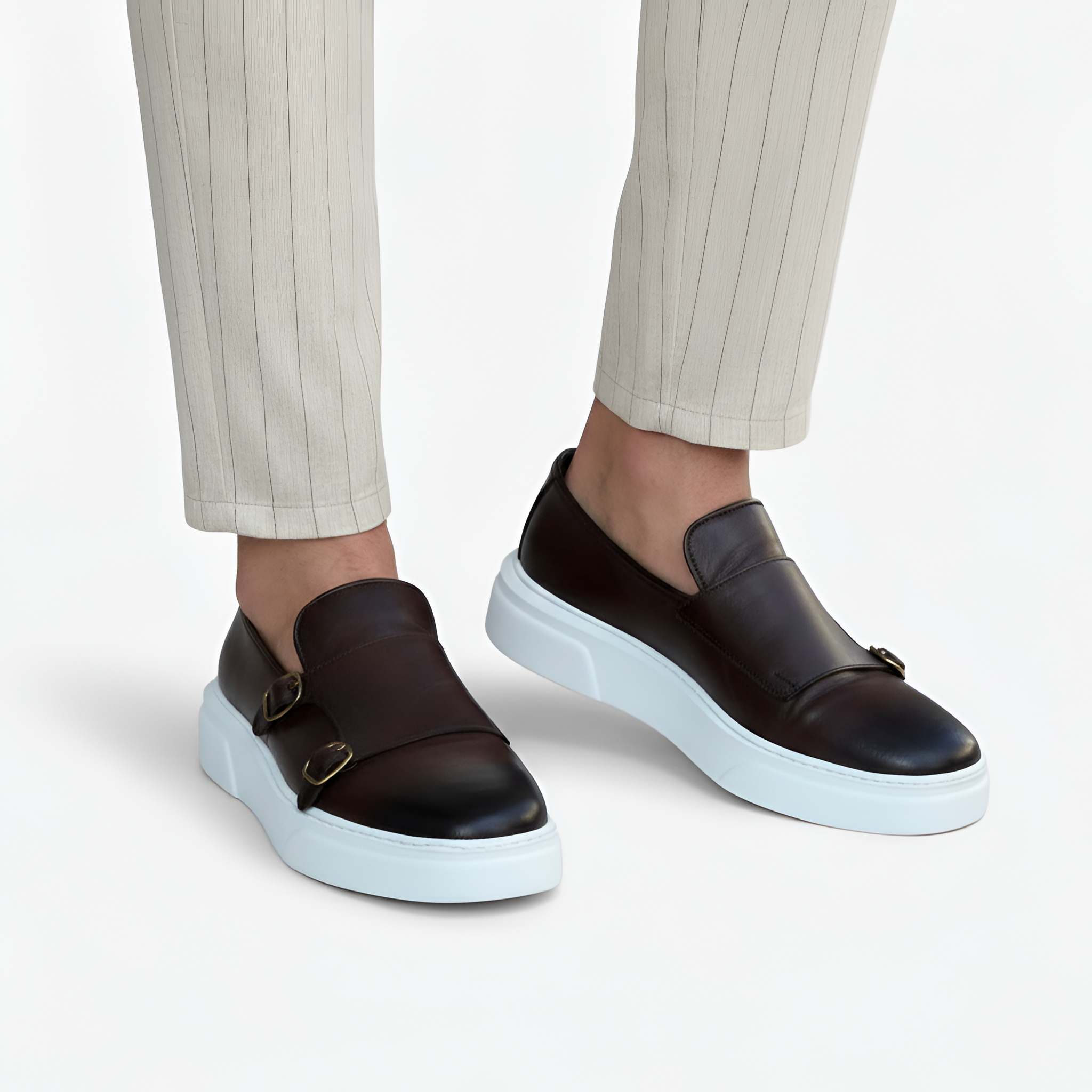 Herre loafers i læder med spænde og slip-on design