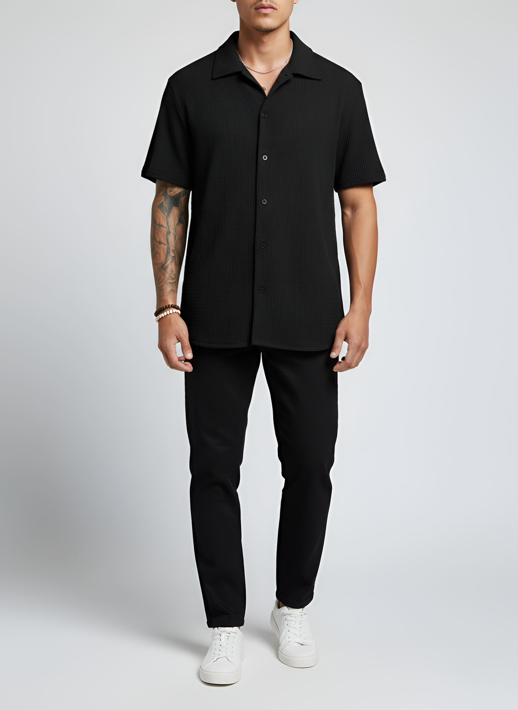 Camicia uomo a maniche corte in cotone con colletto e chiusura con bottoni