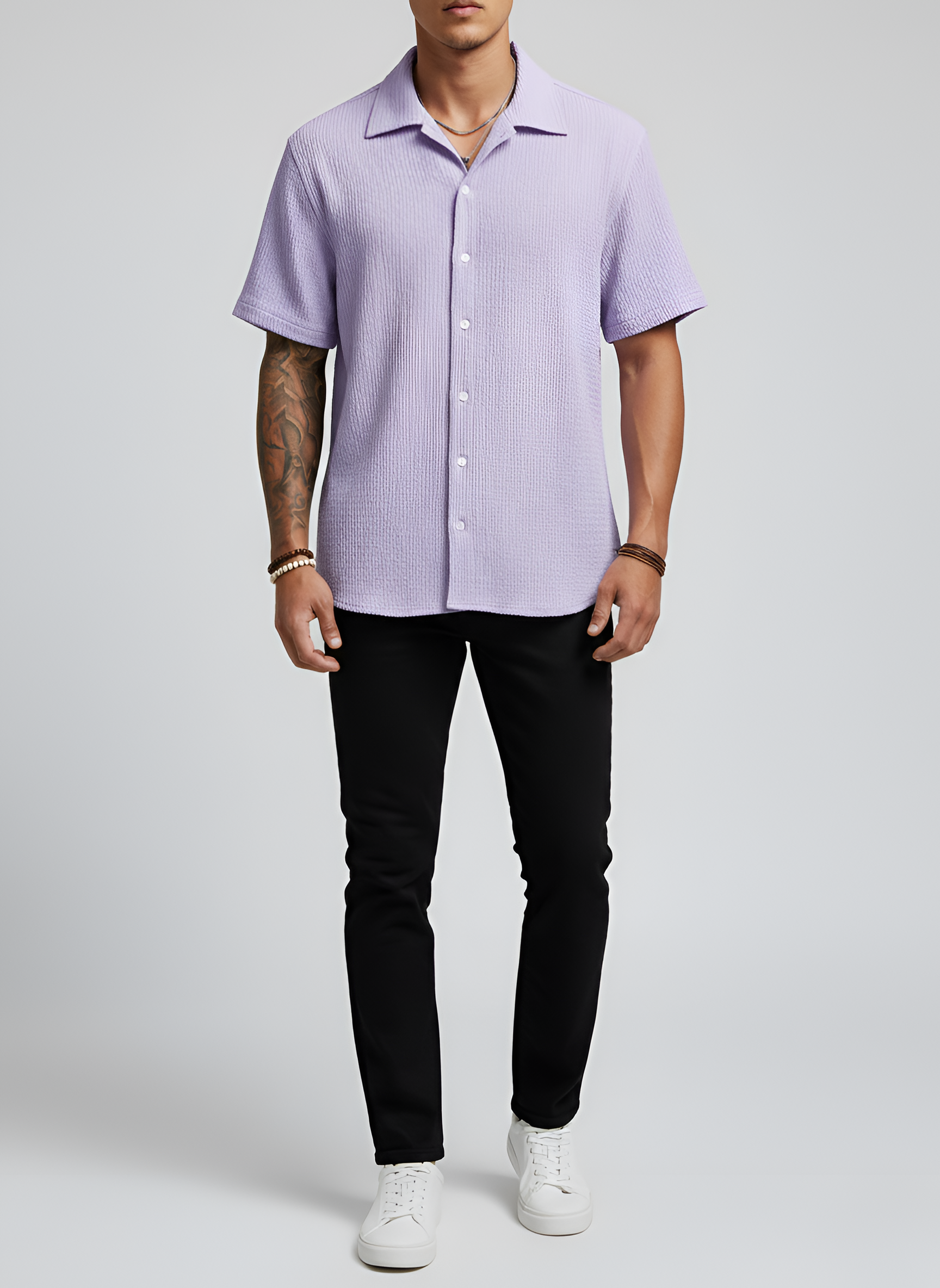 Camicia uomo a maniche corte in cotone con colletto e chiusura con bottoni