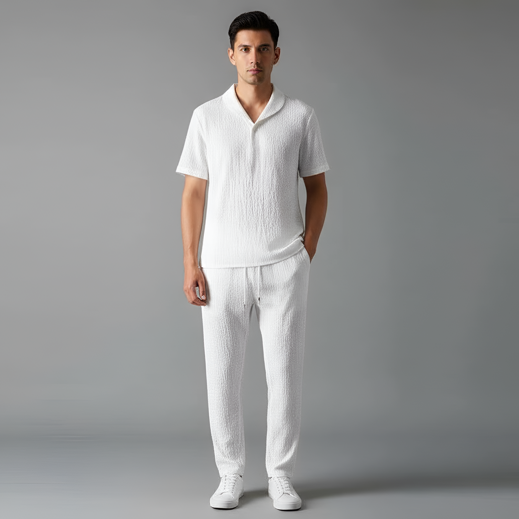 Herre sommersæt i bomuld med kortærmet skjorte og bukser