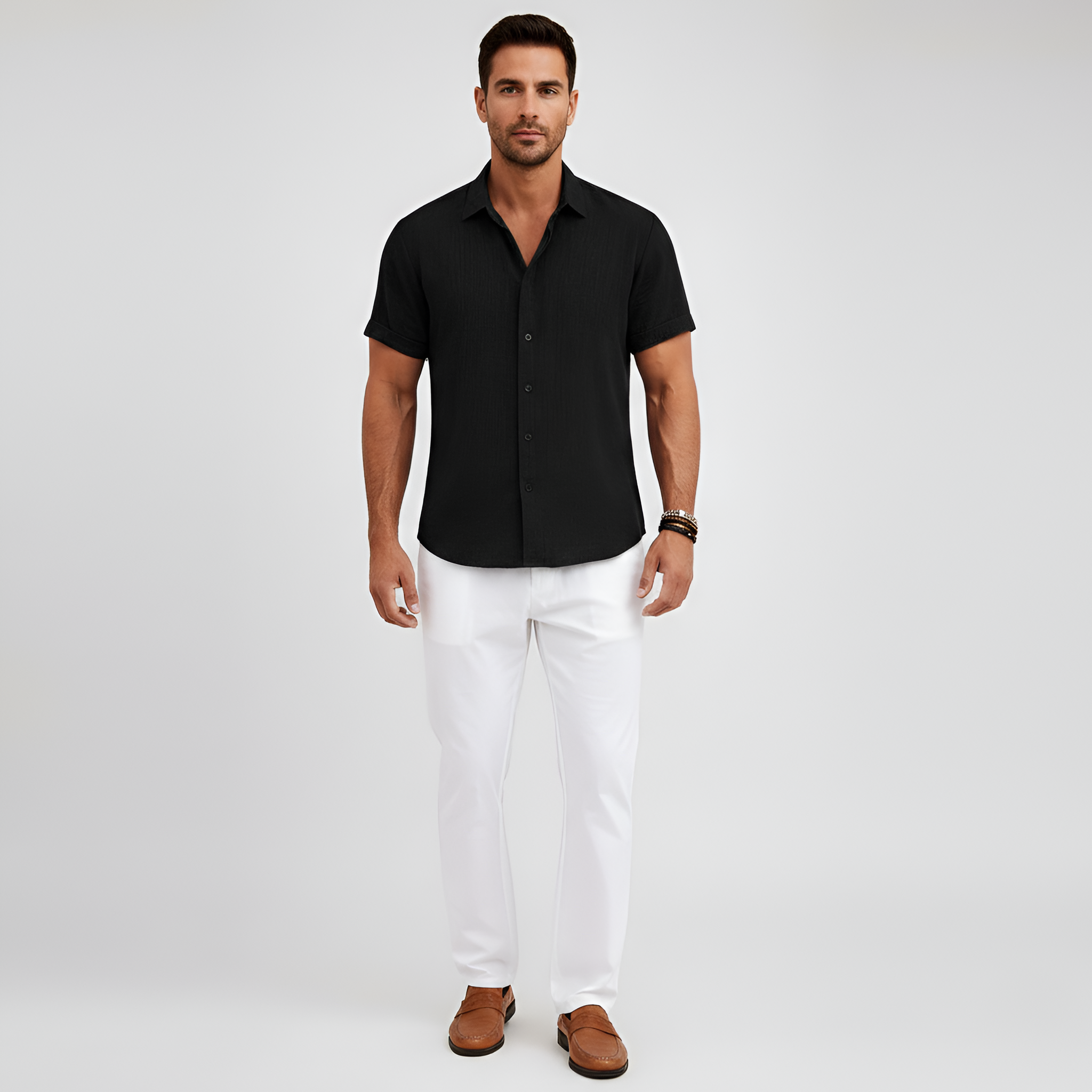 Herre kortærmet skjorte i bomuldsblanding med krave sommer skjorte