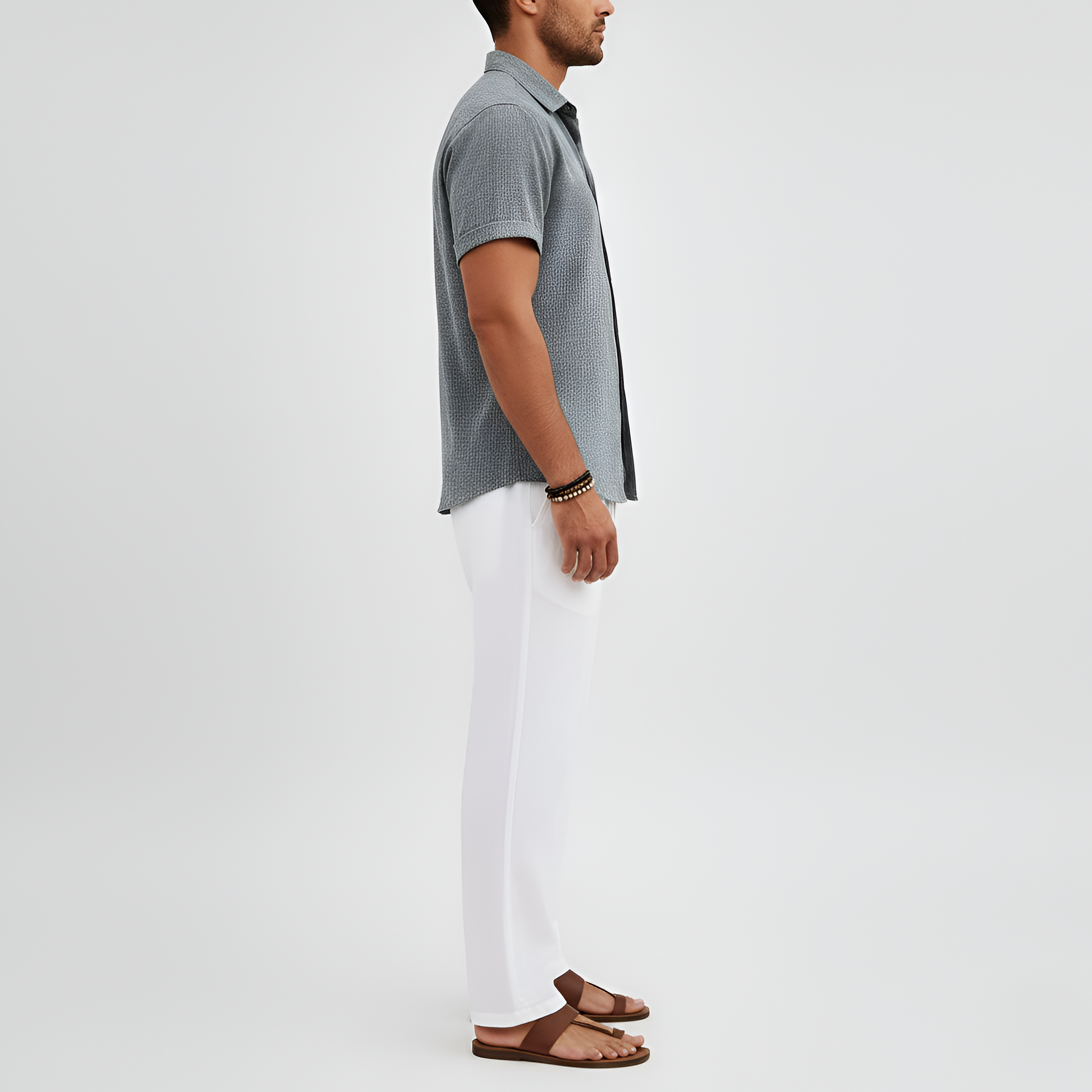 Herre kortærmet skjorte i bomuldsblanding med krave sommer skjorte