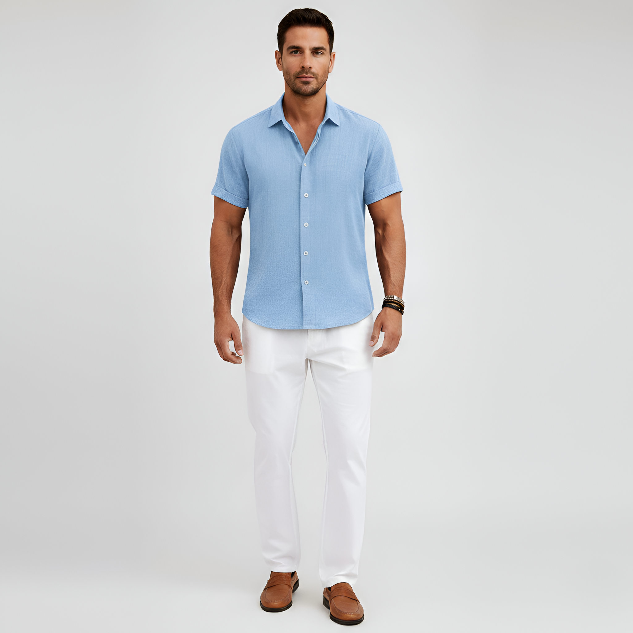 Herre kortærmet skjorte i bomuldsblanding med krave sommer skjorte
