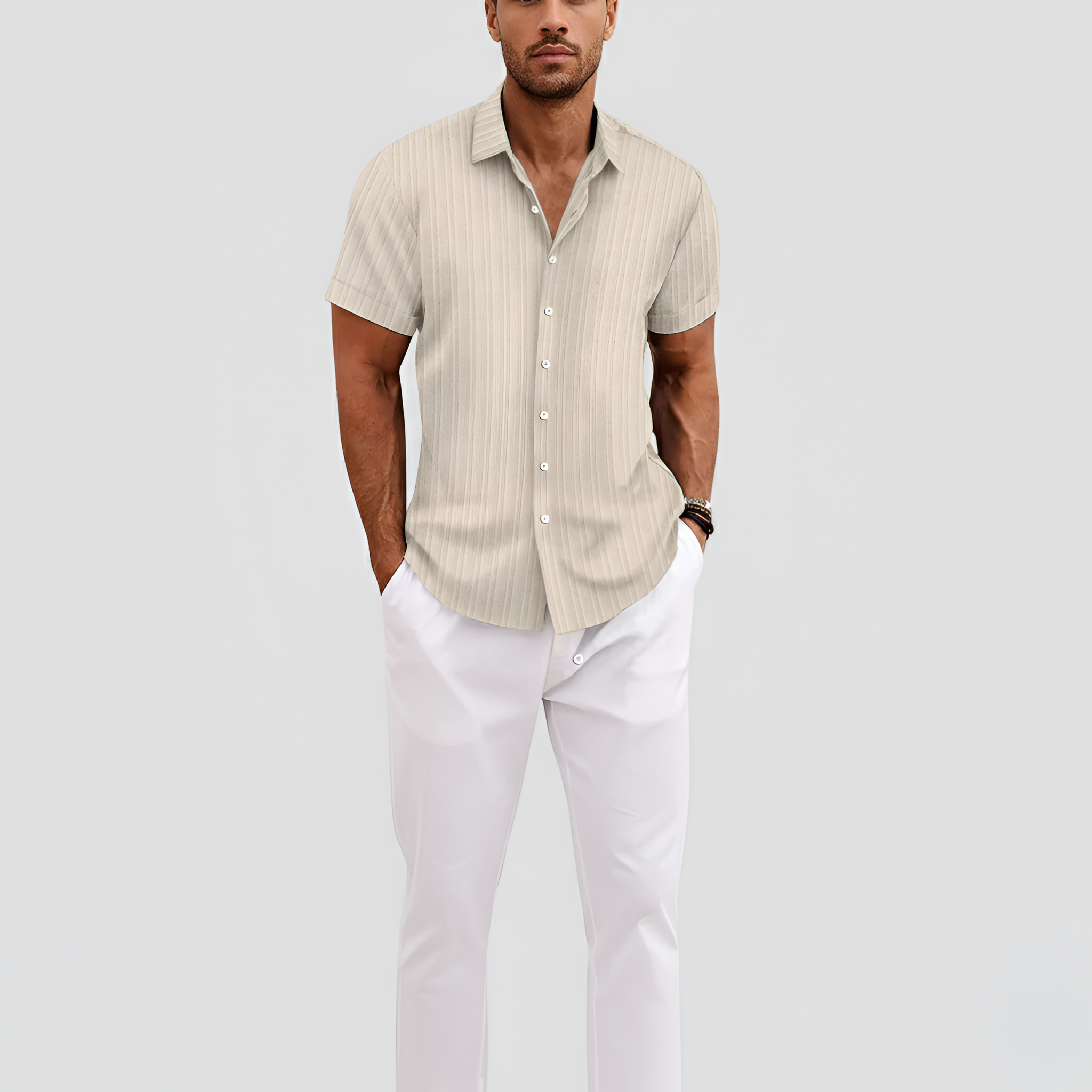 Camicia uomo a maniche corte con colletto e chiusura a bottoni camicia estiva