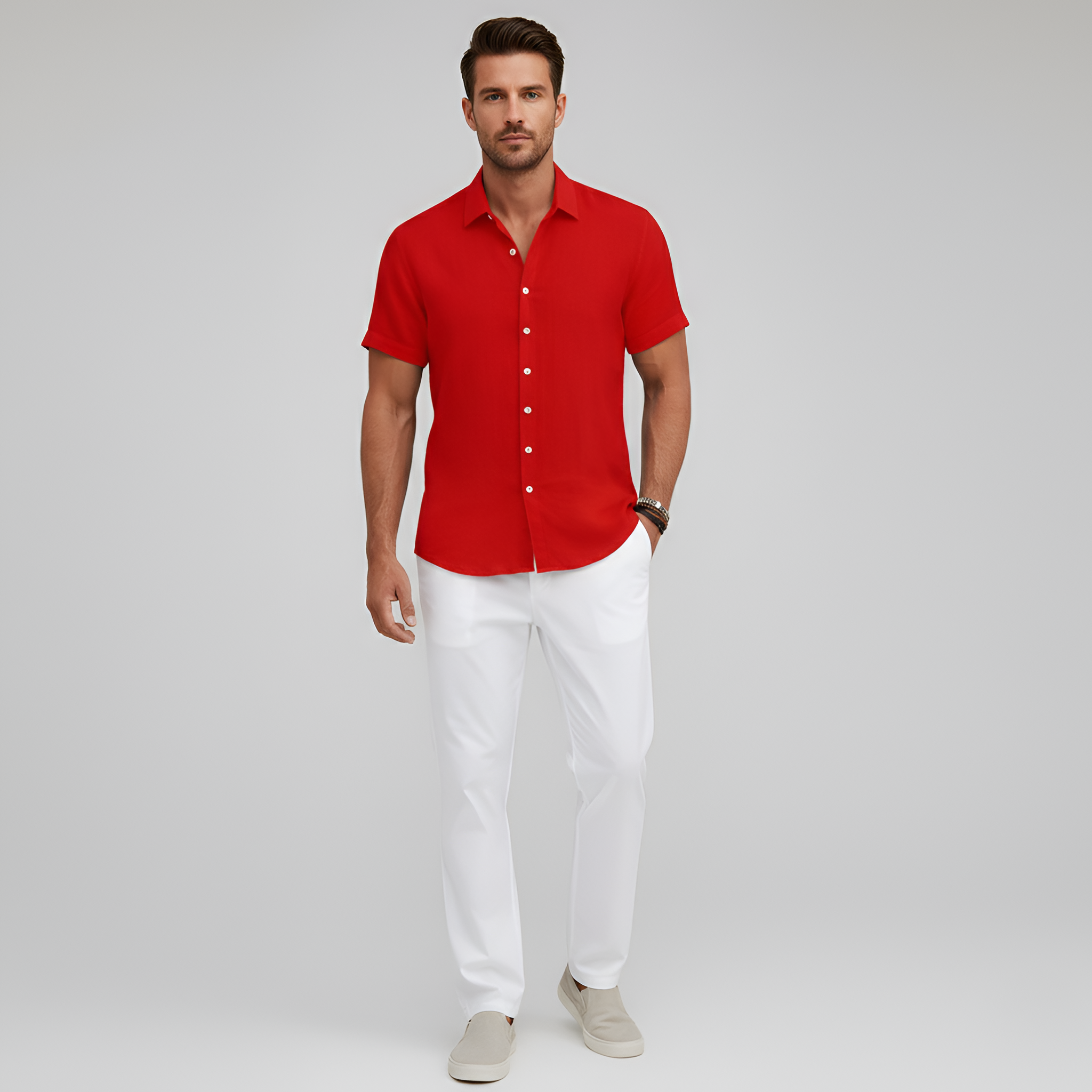 Camicia uomo a maniche corte con colletto e chiusura a bottoni camicia estiva