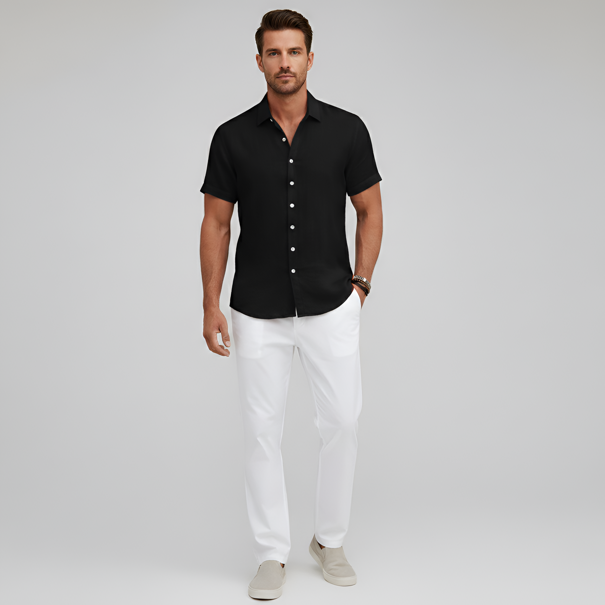 Camicia uomo a maniche corte con colletto e chiusura a bottoni camicia estiva