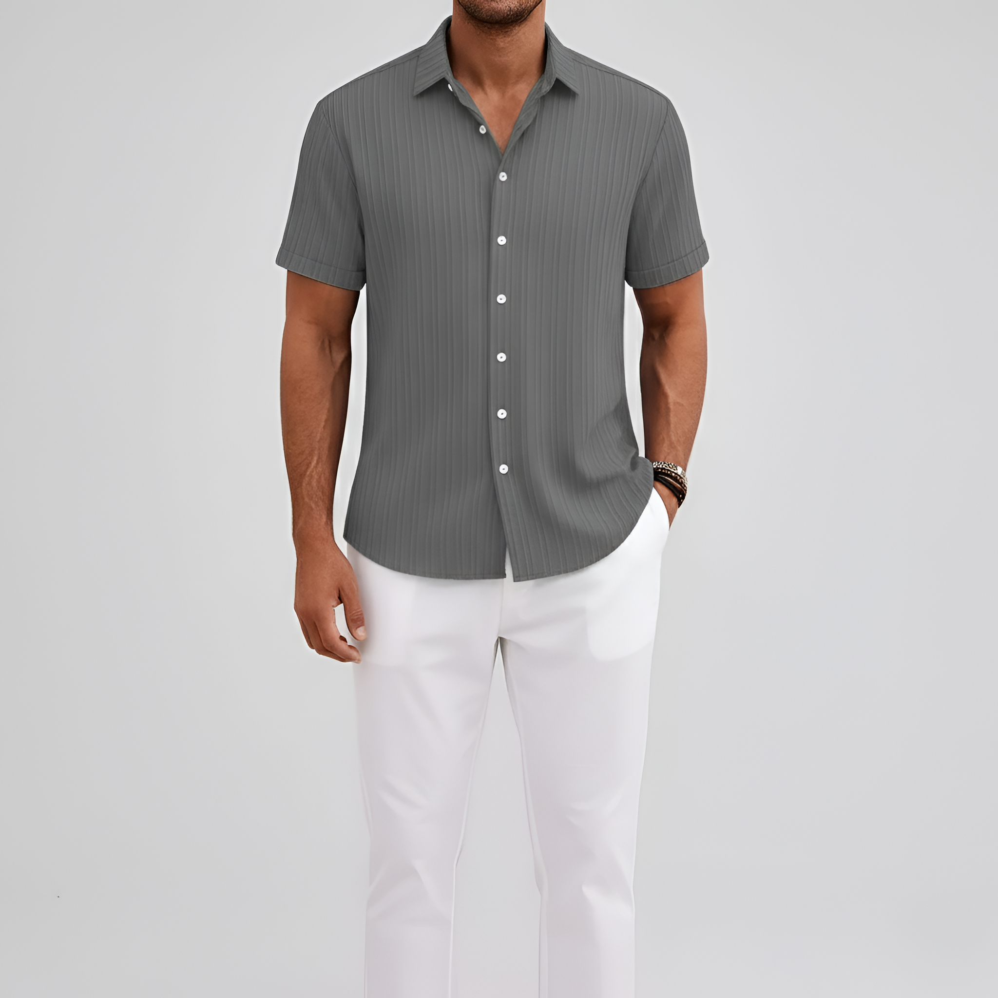 Camicia uomo a maniche corte con colletto e chiusura a bottoni camicia estiva