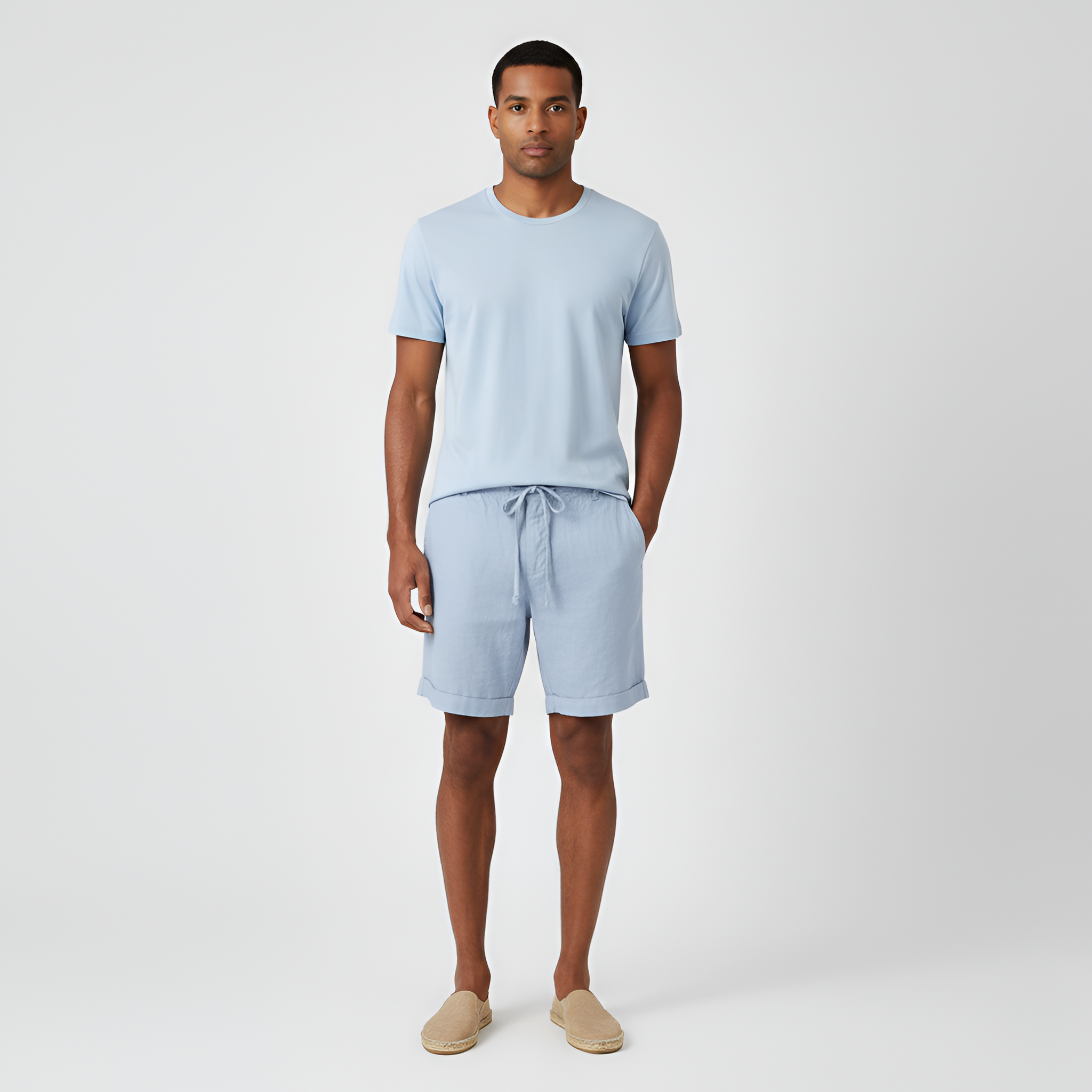 Calções de homem com cintura elástica e cordão, calções de verão