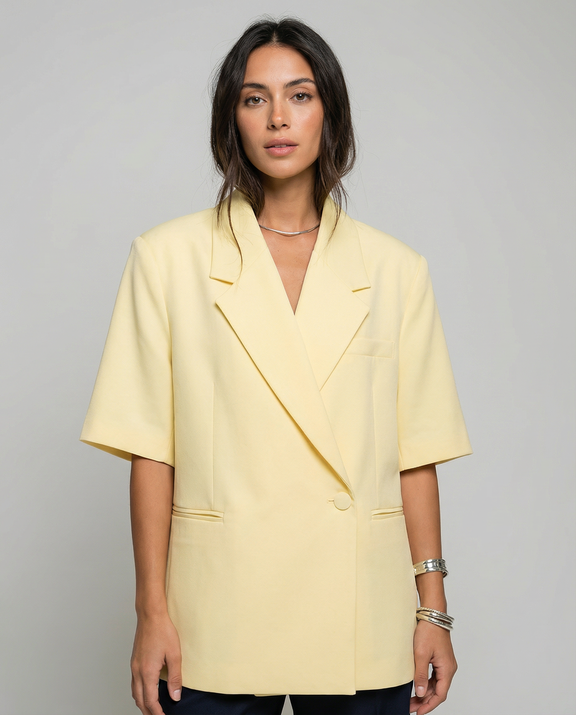 Oversized Uldblazer til Kvinder med Korte Ærmer