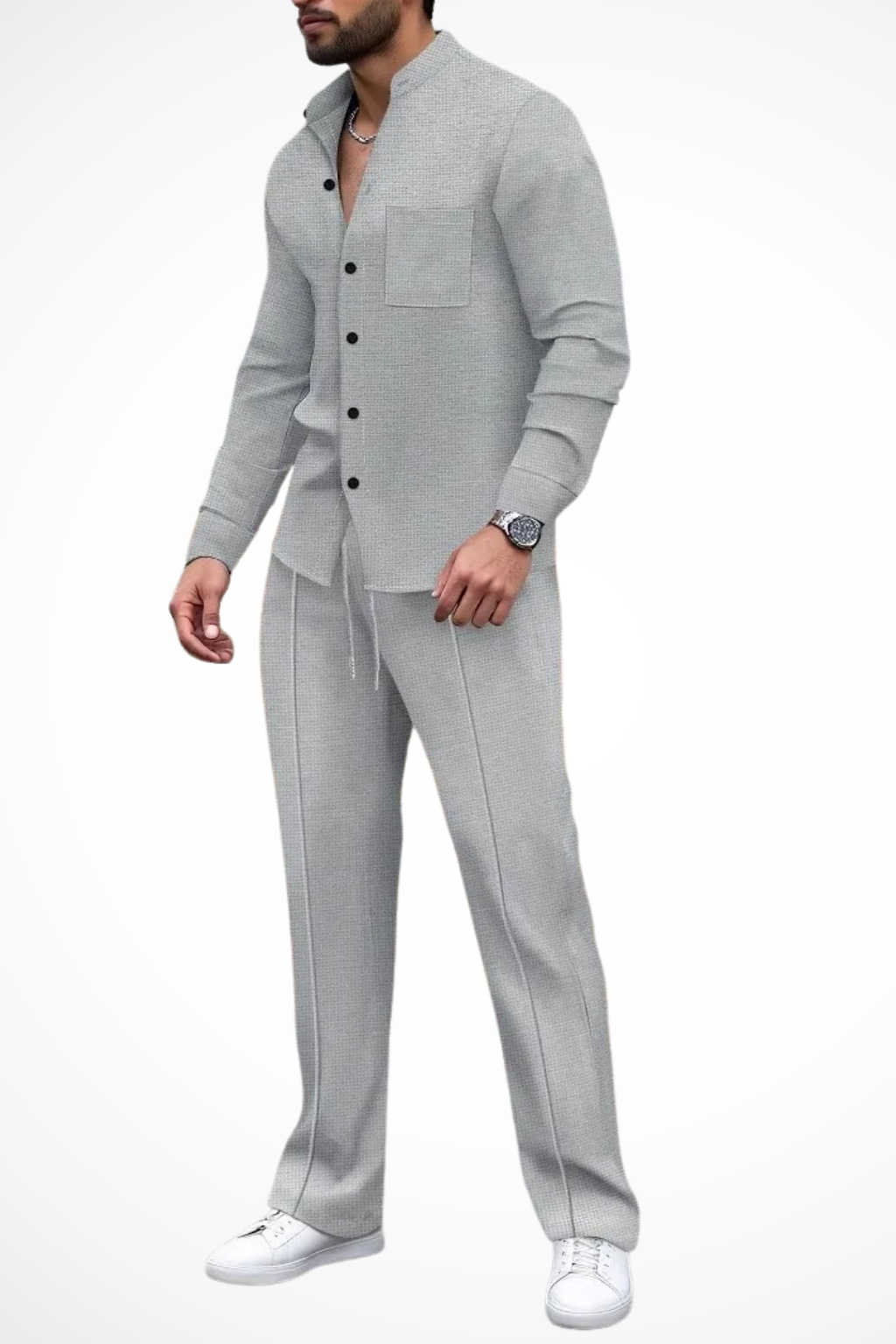 Barrington | Textured Button-Down Shirt and Pants 2-Piece Set for Men