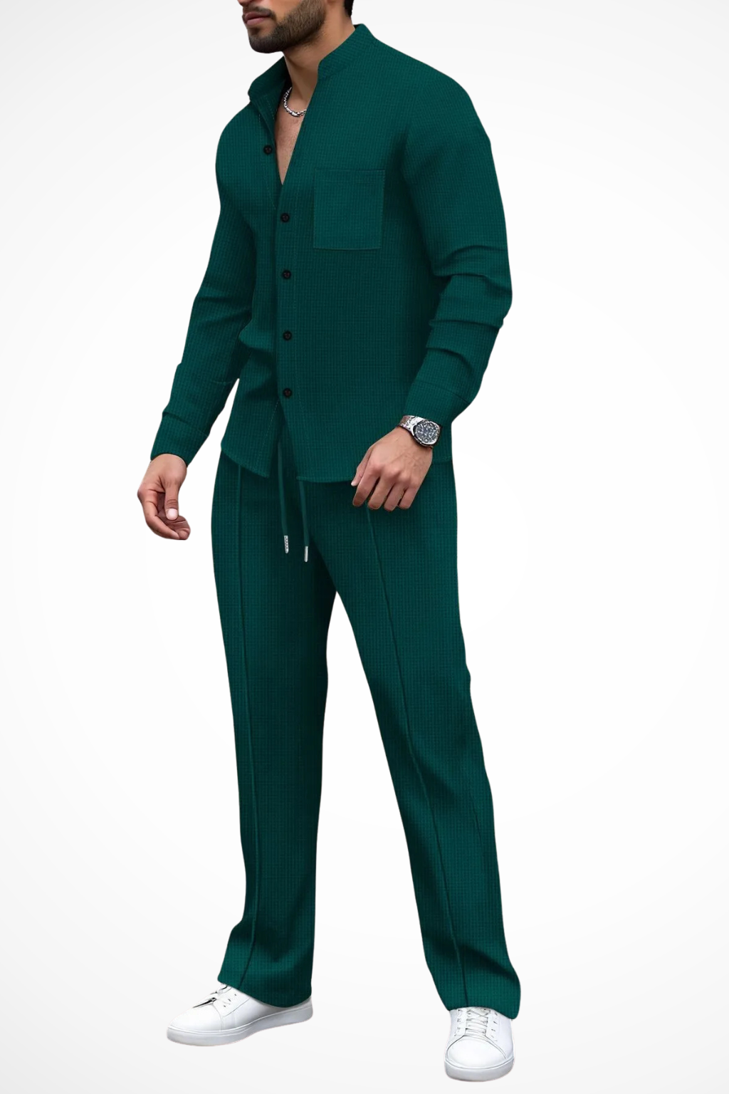 Barrington | Textured Button-Down Shirt and Pants 2-Piece Set for Men