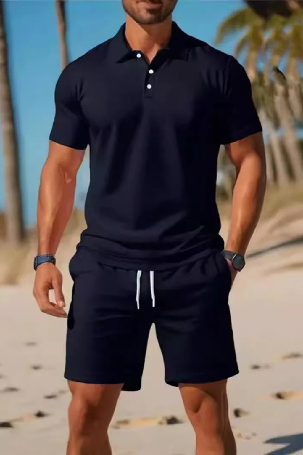 Dexter | Pánská polokošile s krátkým rukávem a šortky se šňůrkou, letní outfit set