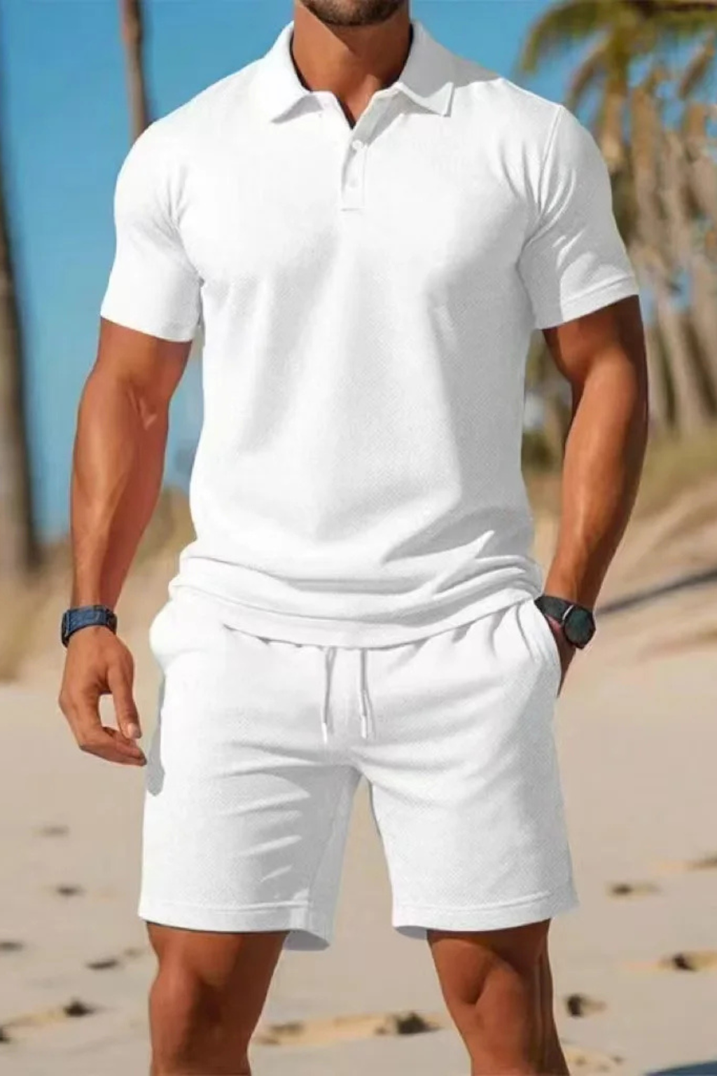 Dexter | Pánská polokošile s krátkým rukávem a šortky se šňůrkou, letní outfit set