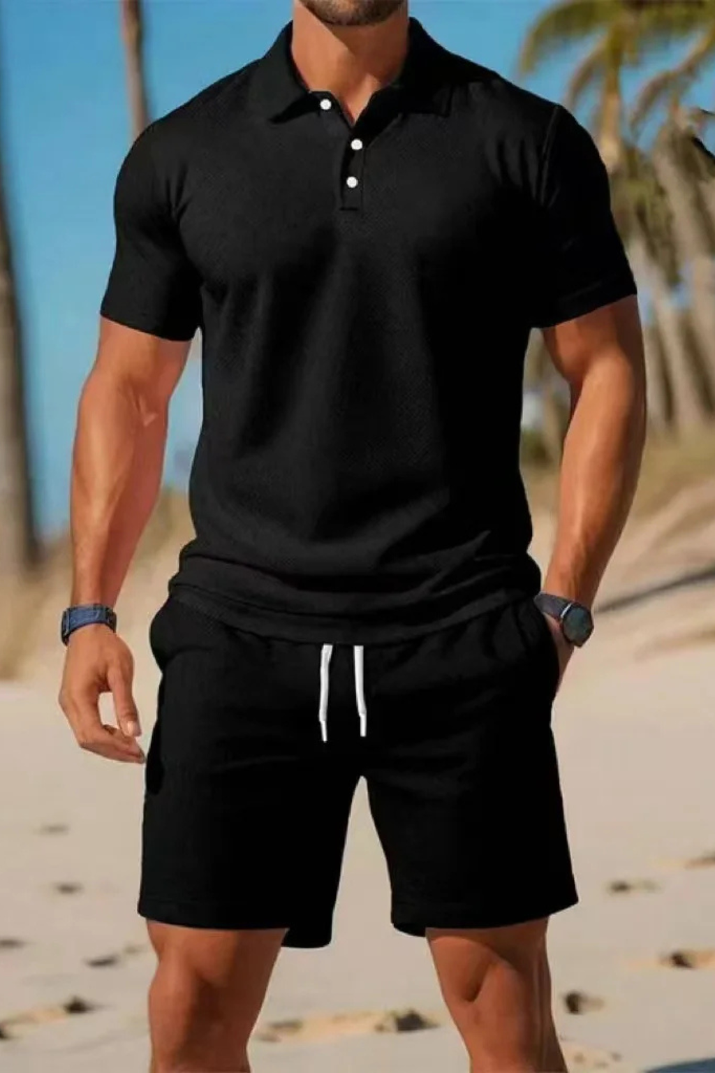 Dexter | Pánská polokošile s krátkým rukávem a šortky se šňůrkou, letní outfit set