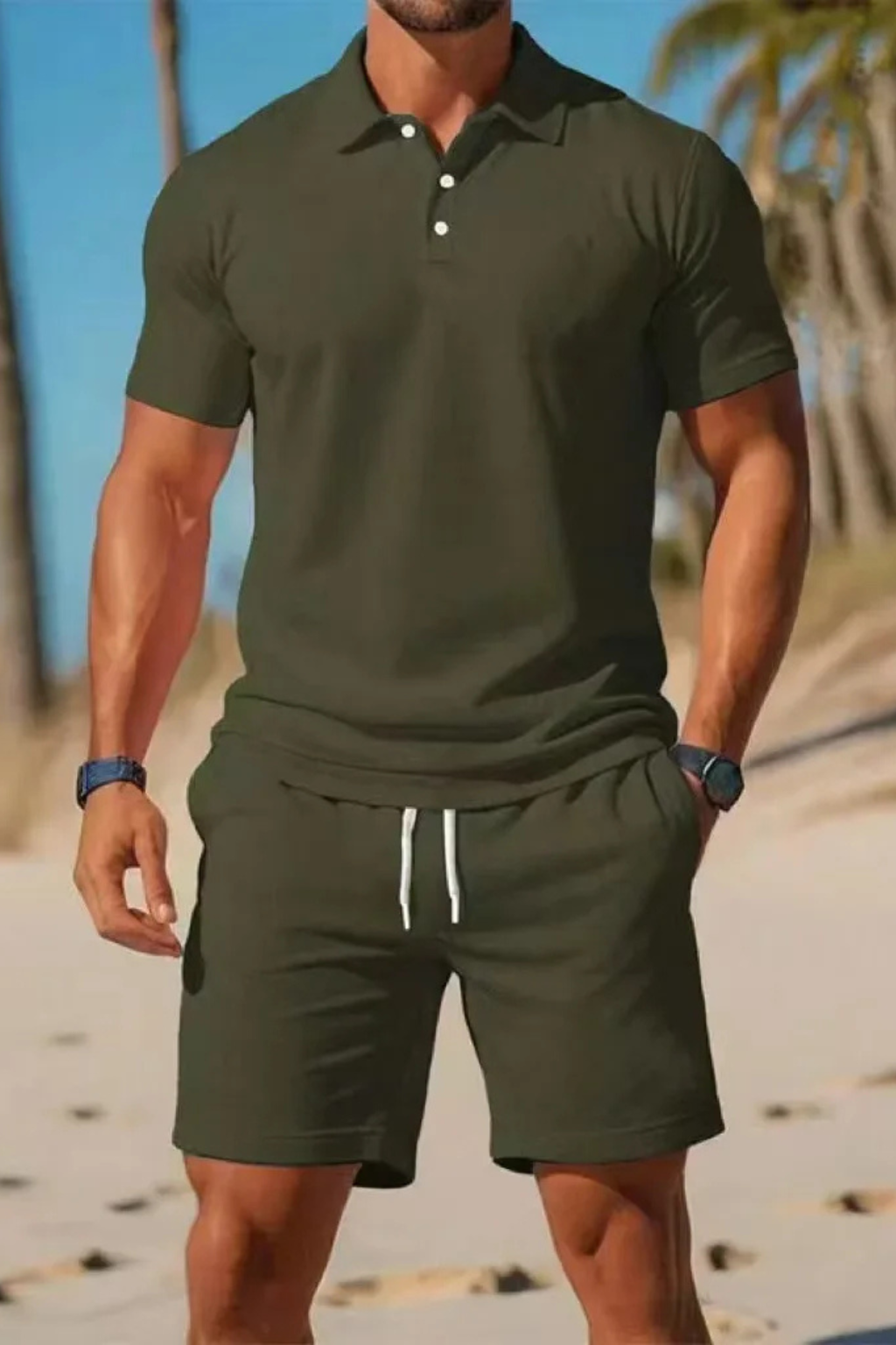 Dexter | Pánská polokošile s krátkým rukávem a šortky se šňůrkou, letní outfit set