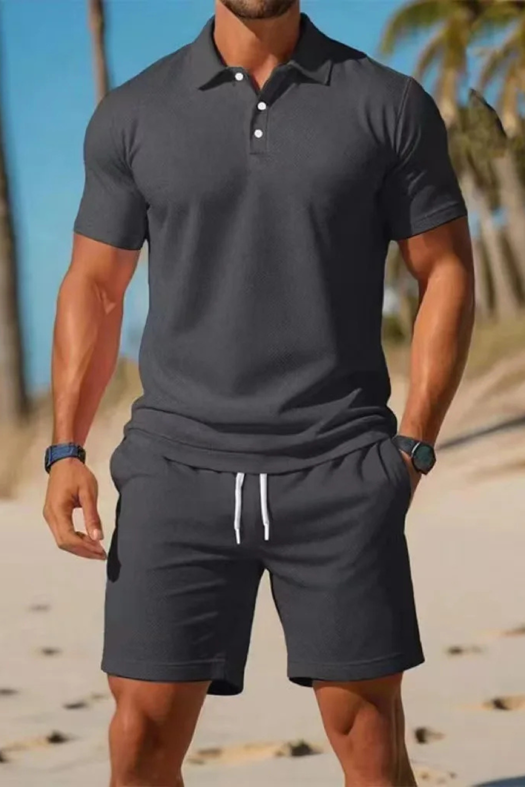Dexter | Pánská polokošile s krátkým rukávem a šortky se šňůrkou, letní outfit set