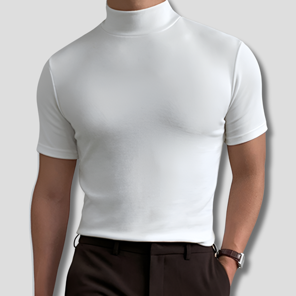 Heren T-shirt met Hoge Kraag – Slim Fit Katoenen T-shirt met Korte Mouwen | Comfortabele Basic voor Elke Dag
