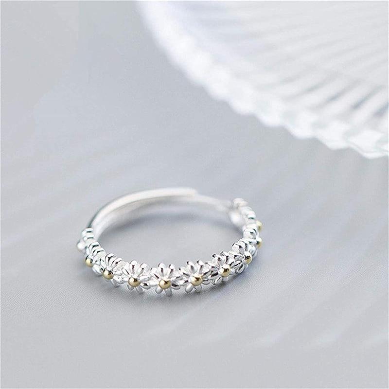 Anillo margarita ajustable de plata