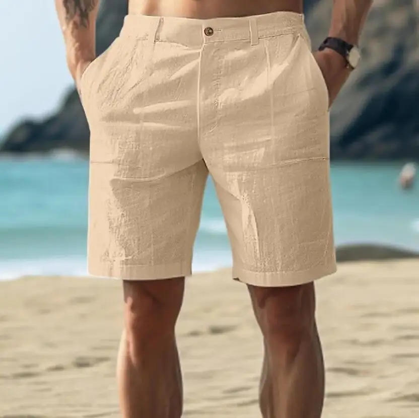 Pantaloni scurți de vară lejeri pentru bărbați din in