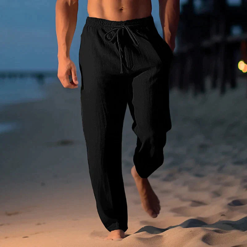 Zomerbroek voor Heren – Luchtige Linnen Look Broek met Trekkoord | Comfortabele Casual Strandbroek voor Vakantie & Dagelijks Gebruik
