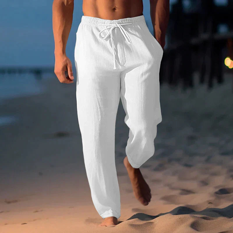 Zomerbroek voor Heren – Luchtige Linnen Look Broek met Trekkoord | Comfortabele Casual Strandbroek voor Vakantie & Dagelijks Gebruik