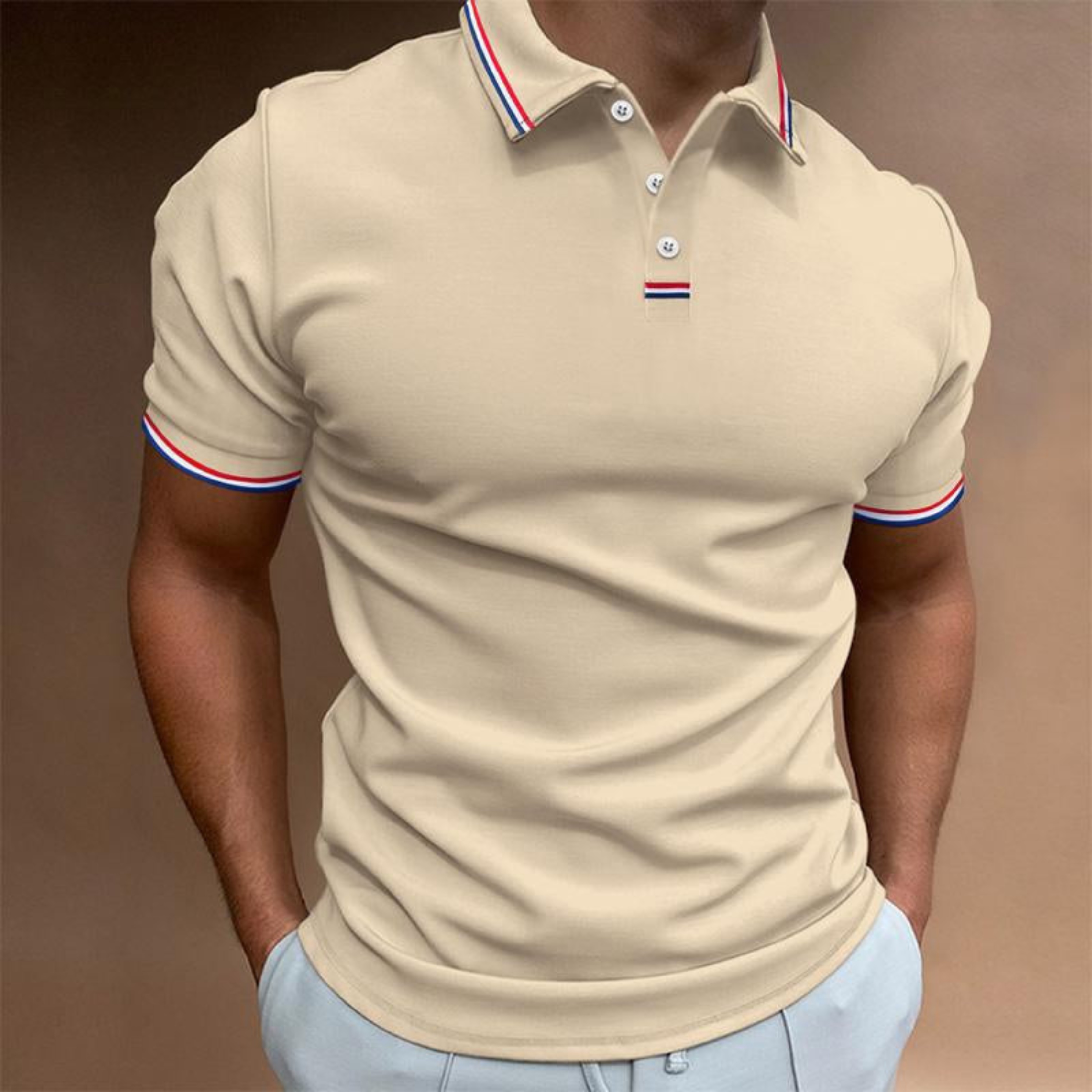 Polo liso para hombre | Manga corta con cuello a rayas