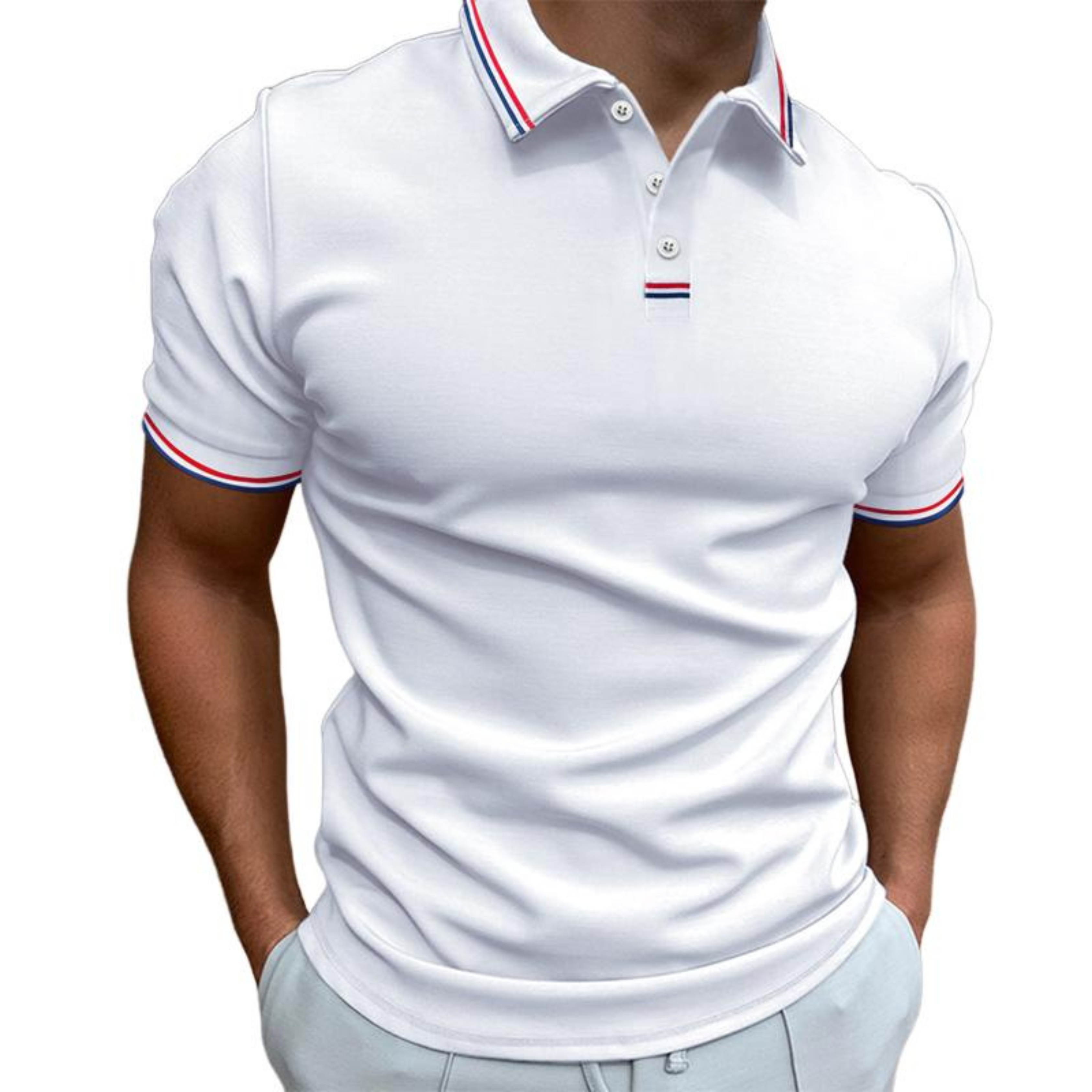 Polo liso para hombre | Manga corta con cuello a rayas