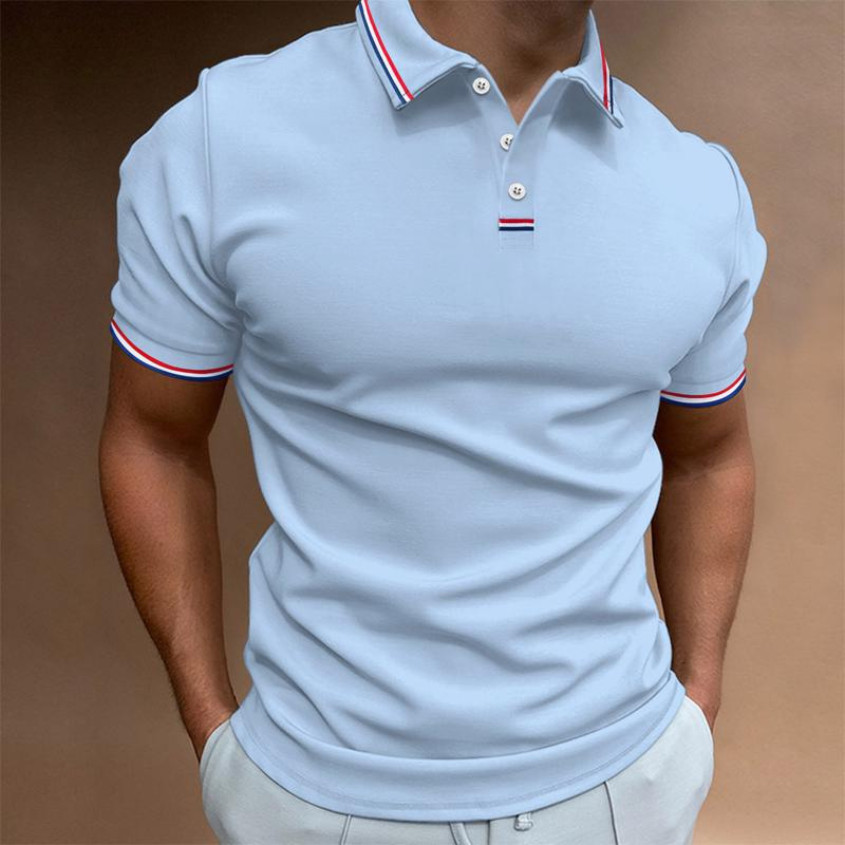 Polo liso para hombre | Manga corta con cuello a rayas