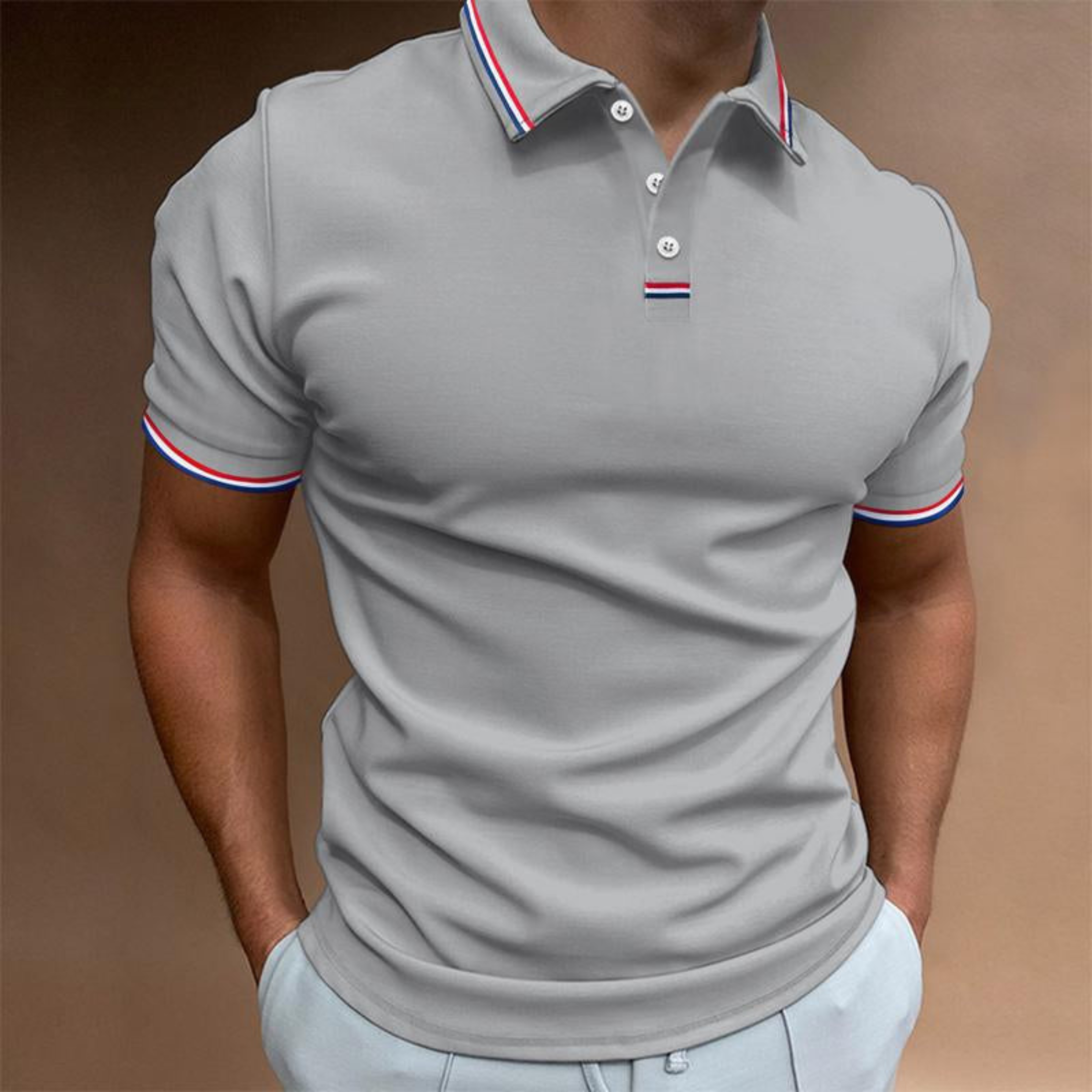 Polo liso para hombre | Manga corta con cuello a rayas
