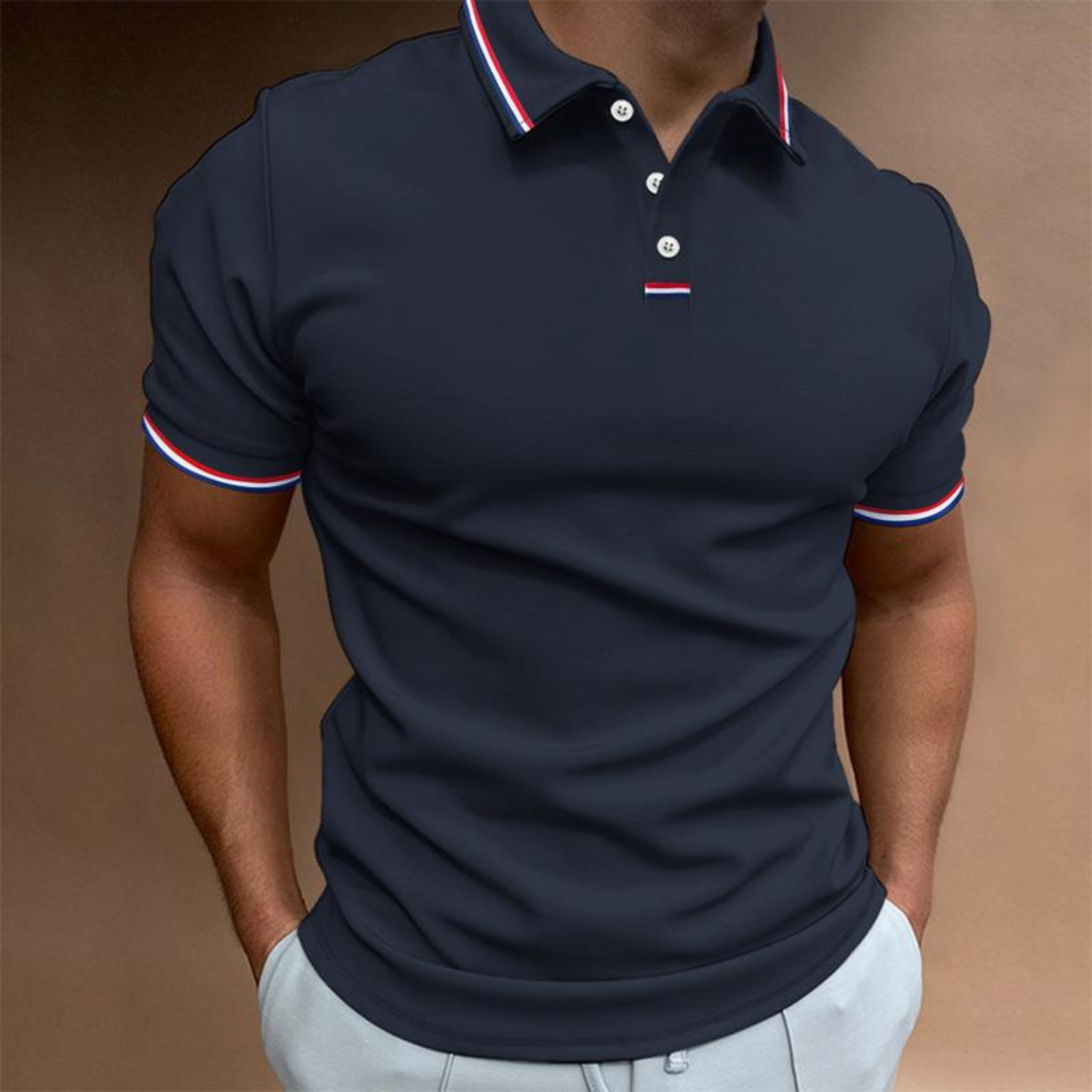 Polo liso para hombre | Manga corta con cuello a rayas